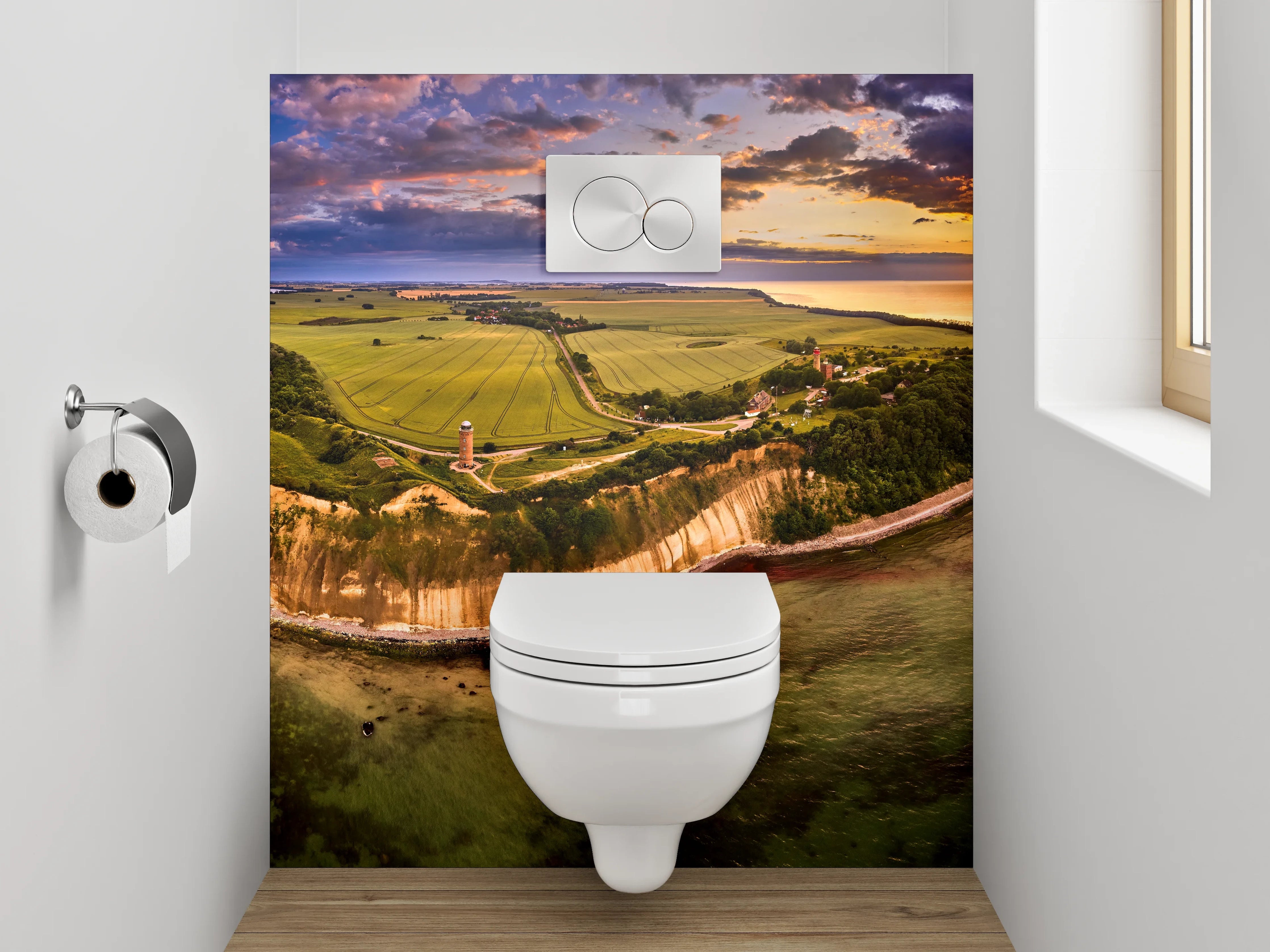 WC-Rückwand - Steilküste Insel Sonnenuntergang Panorama