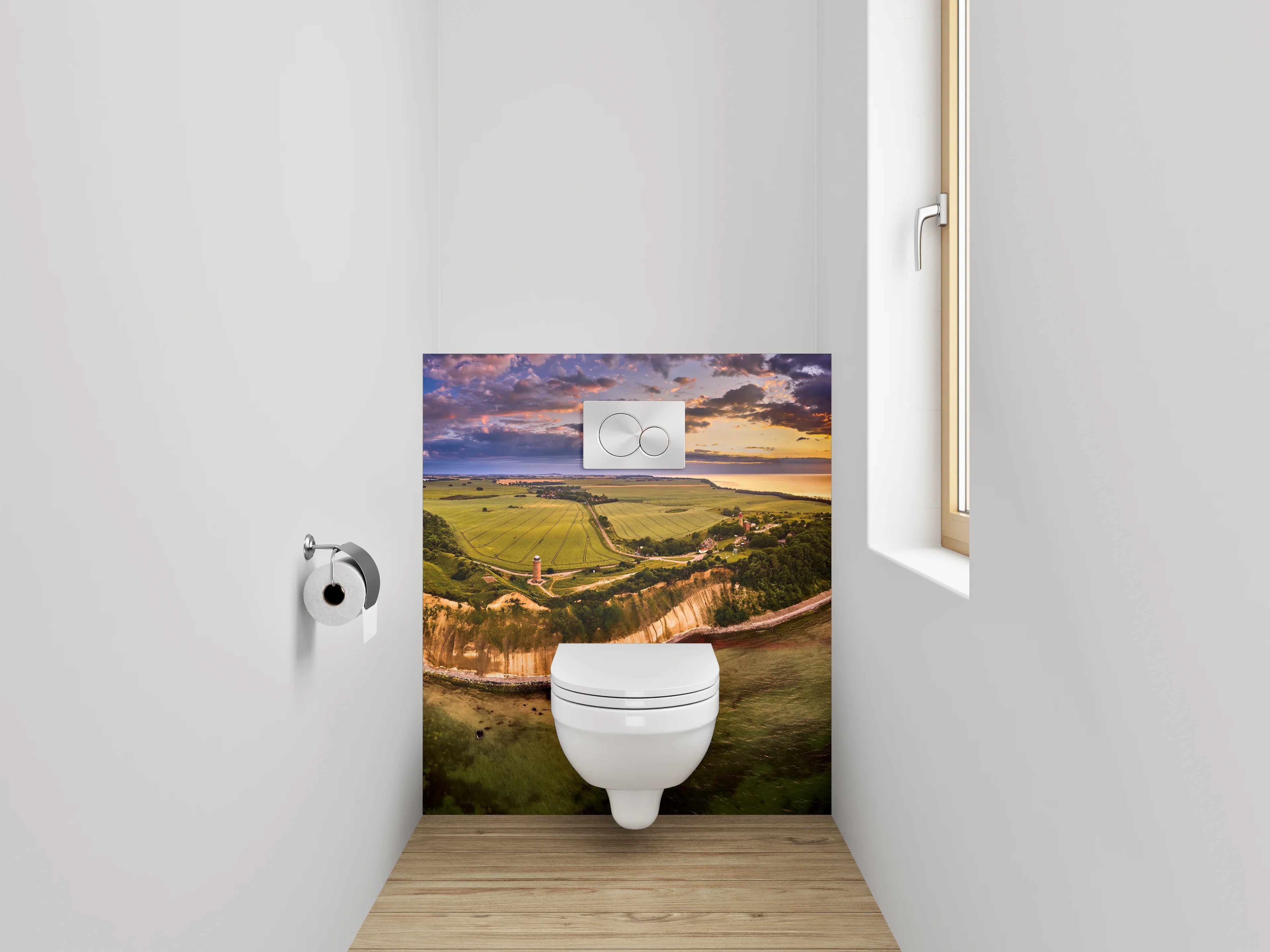 WC-Rückwand - Steilküste Insel Sonnenuntergang Panorama
