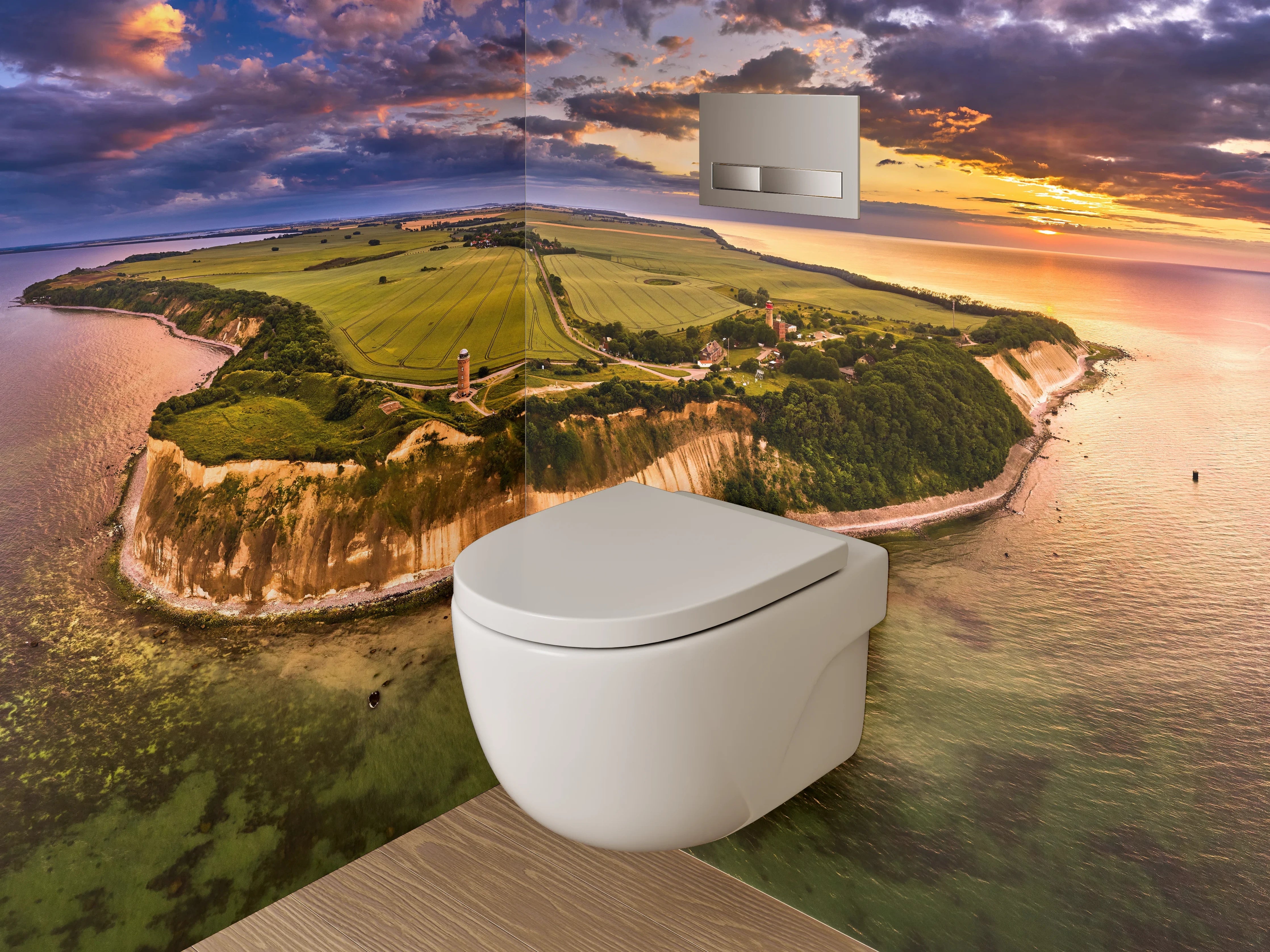 WC-Rückwand - Steilküste Insel Sonnenuntergang Panorama