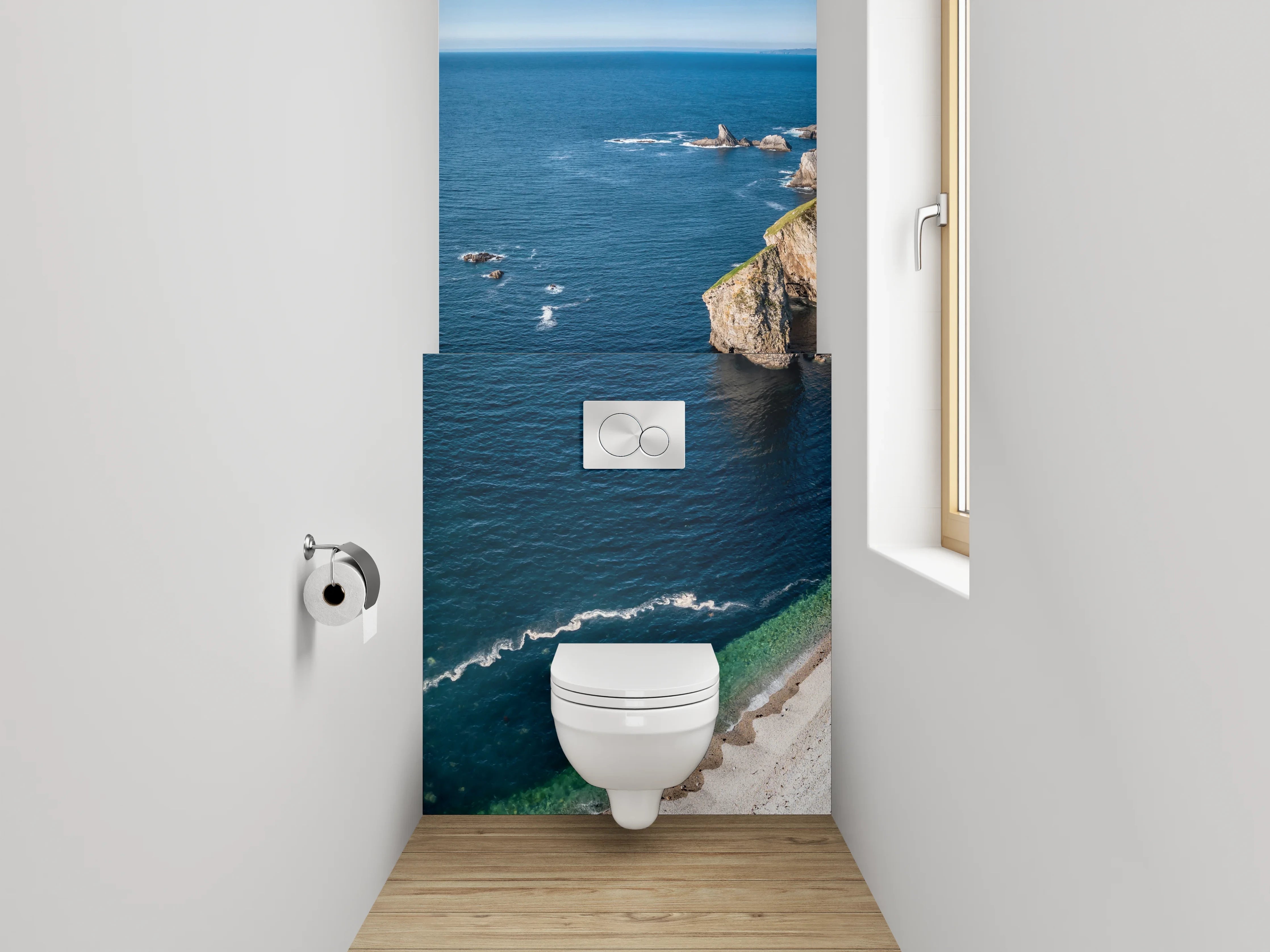 WC-Rückwand - Steilküste am türkisblauen Meer