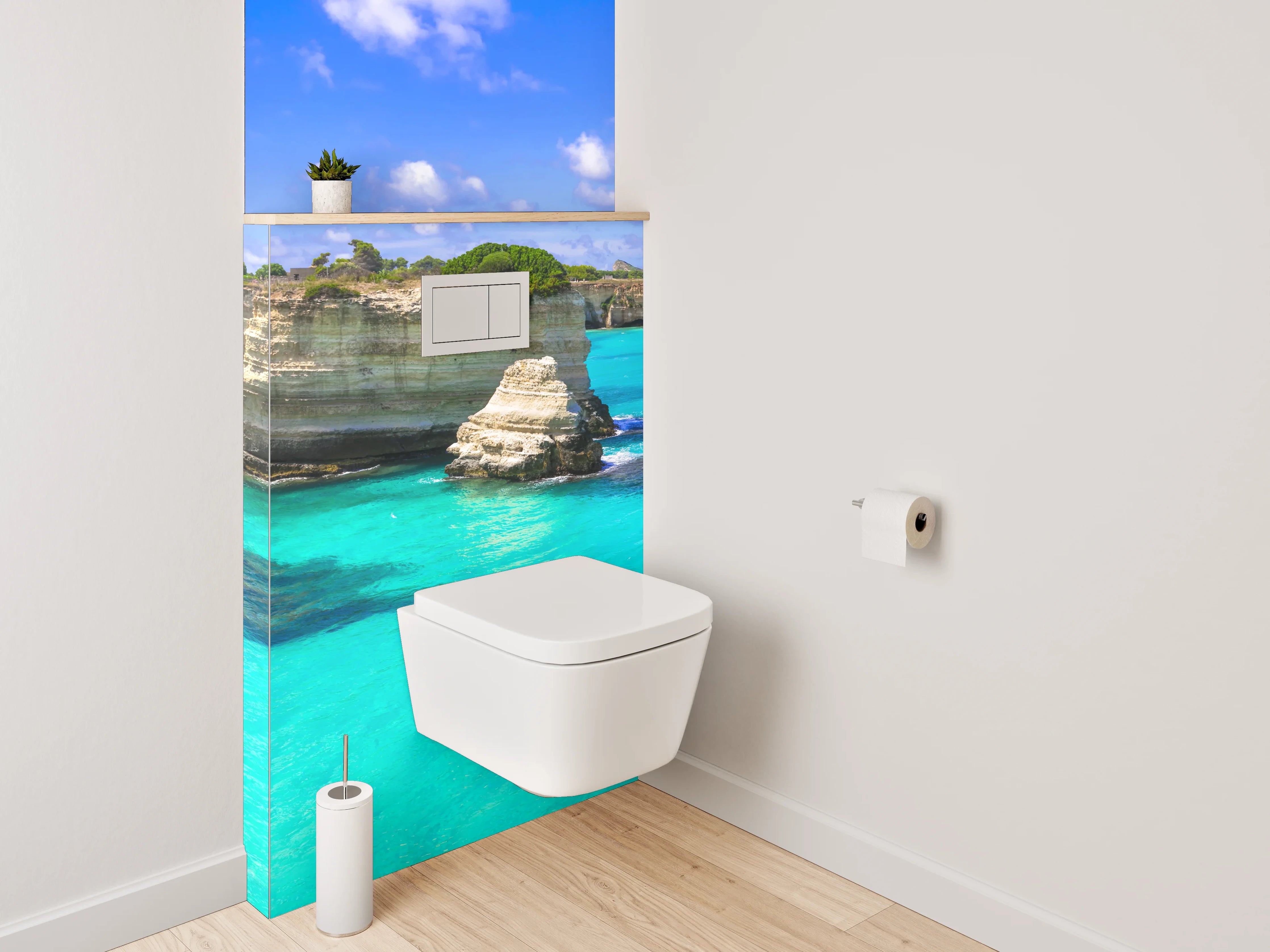 WC-Rückwand - Steilküste mit türkisblauem Meer