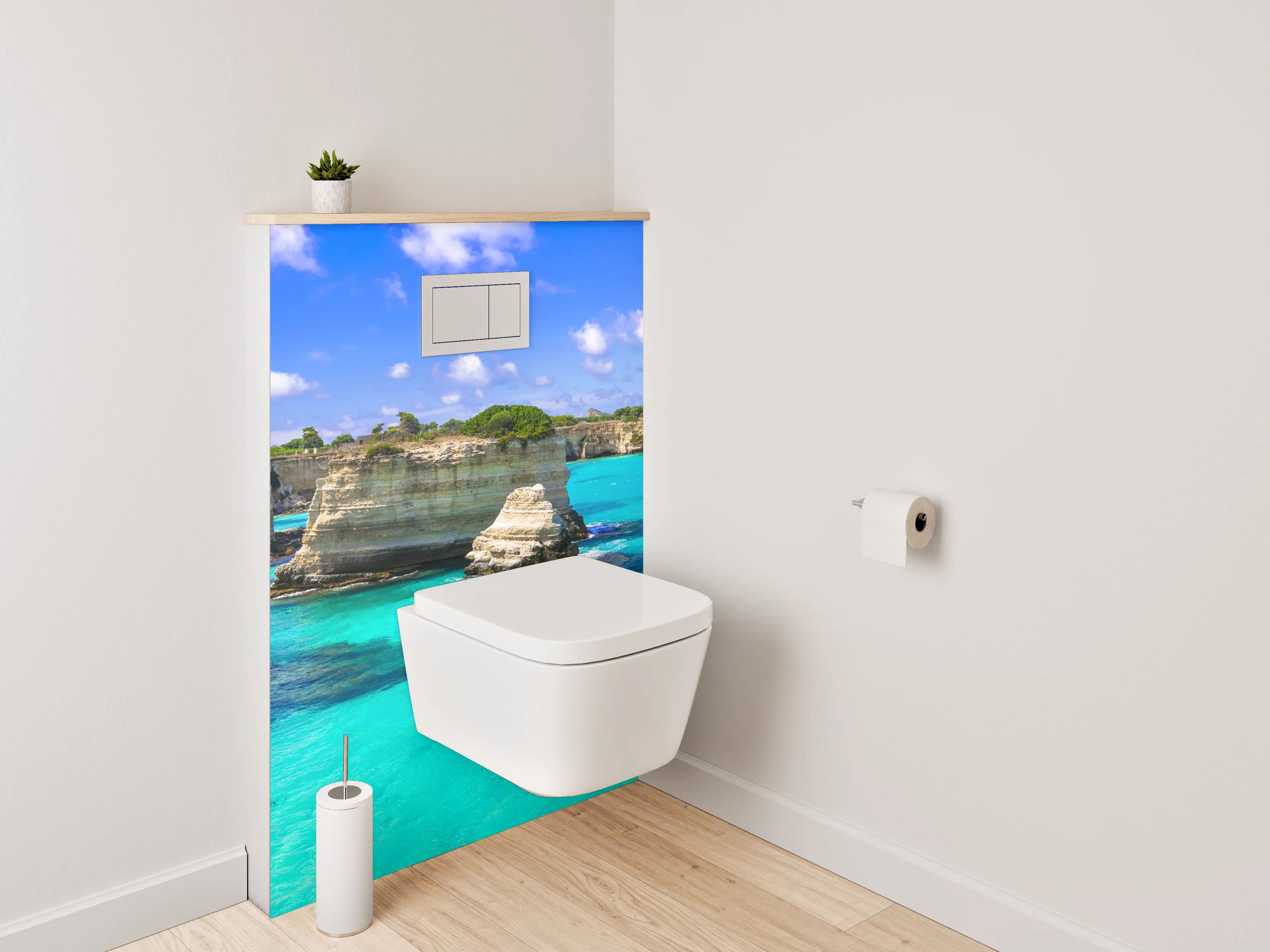 WC-Rückwand - Steilküste mit türkisblauem Meer