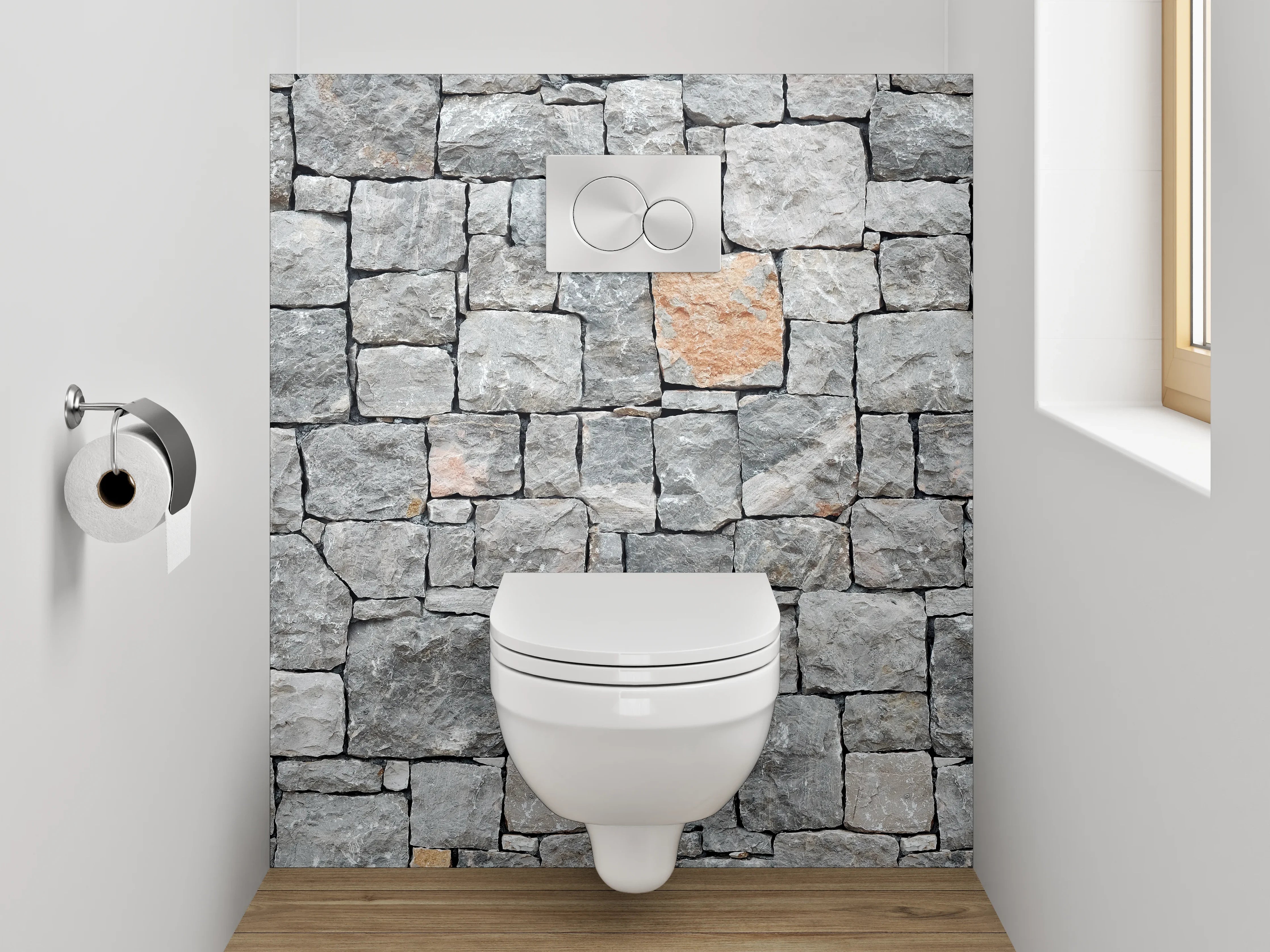 WC-Rückwand - Steinmauer Grau Wanddekor
