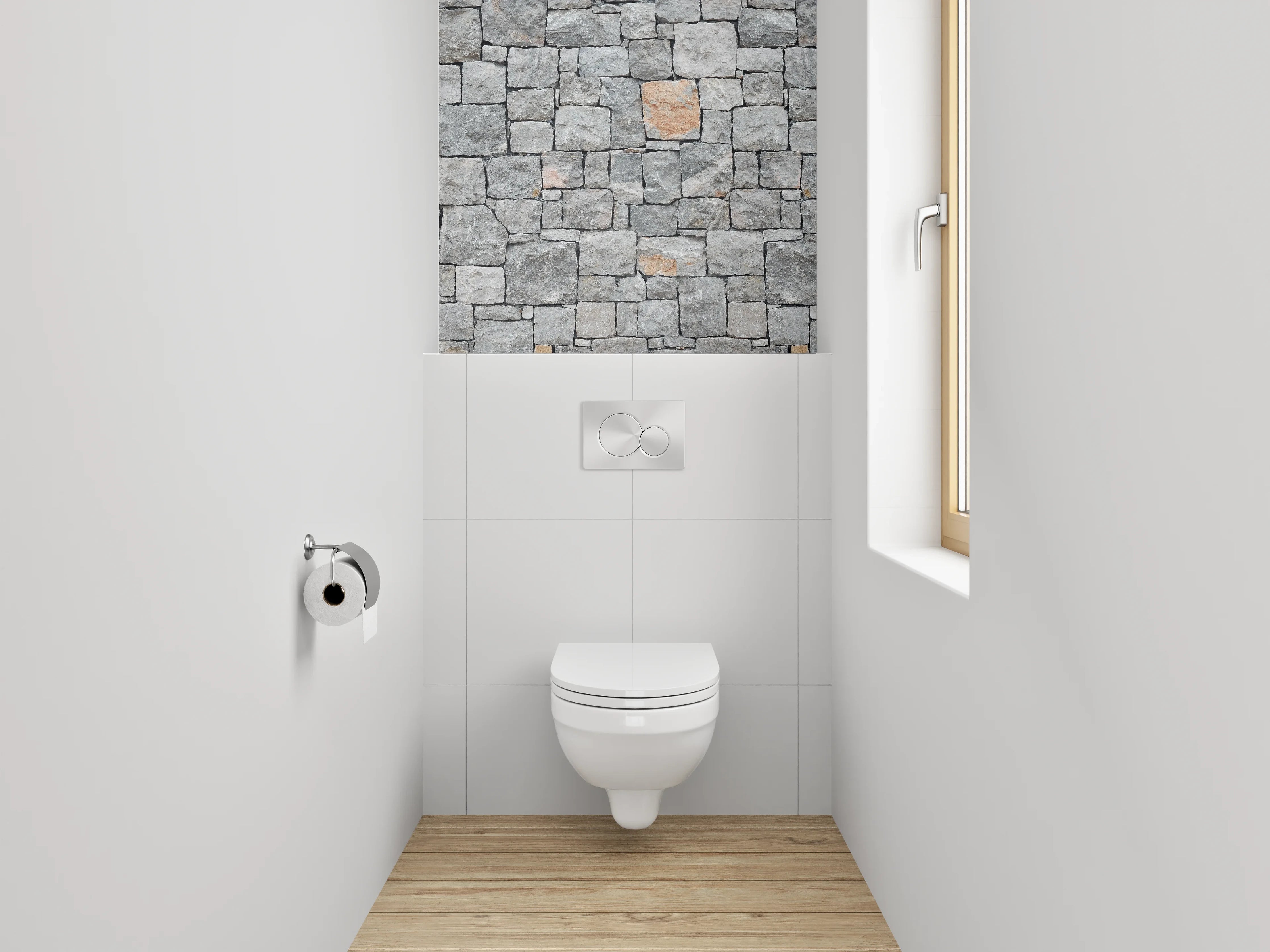 WC-Rückwand - Steinmauer Grau Wanddekor