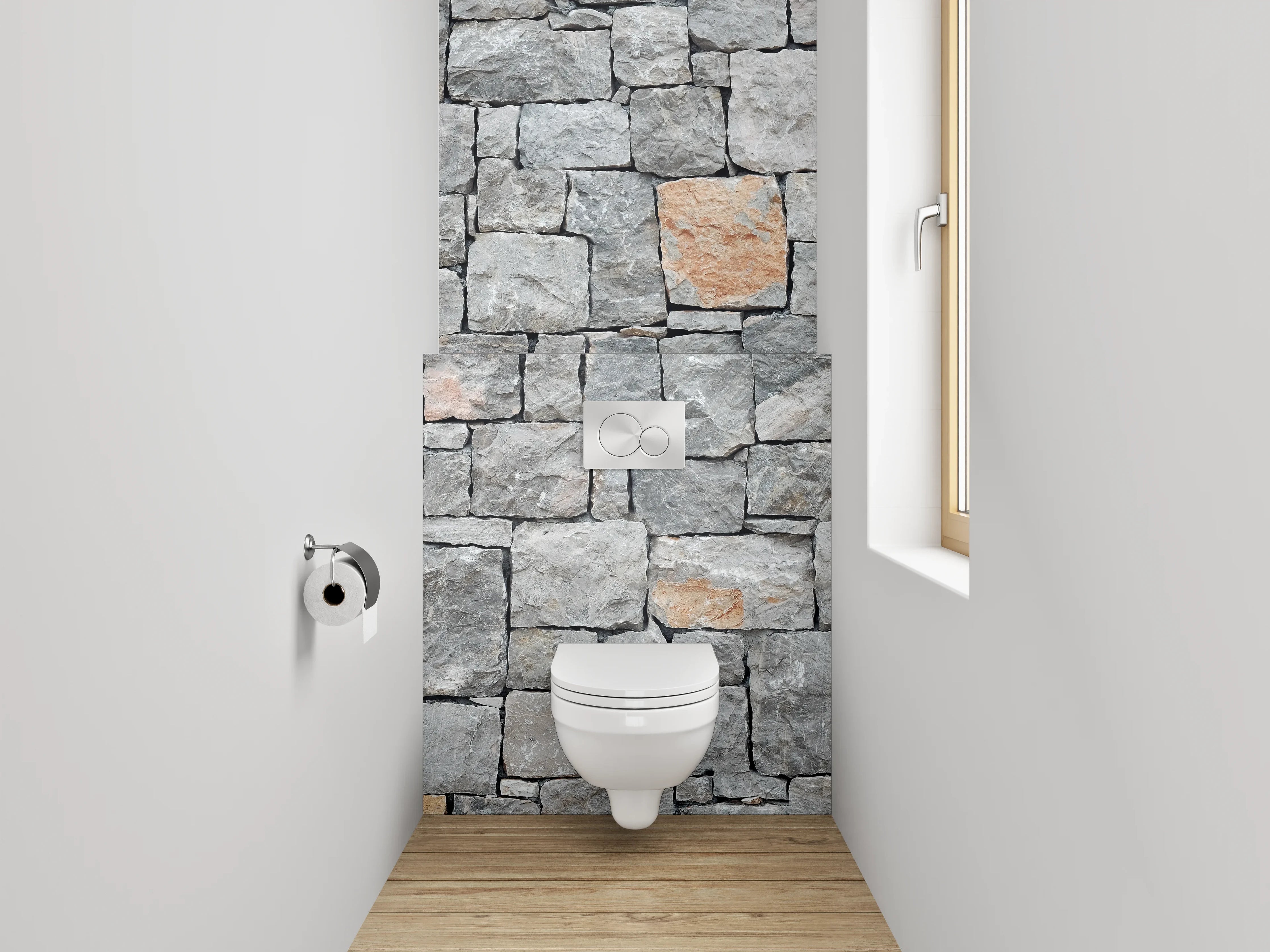 WC-Rückwand - Steinmauer Grau Wanddekor