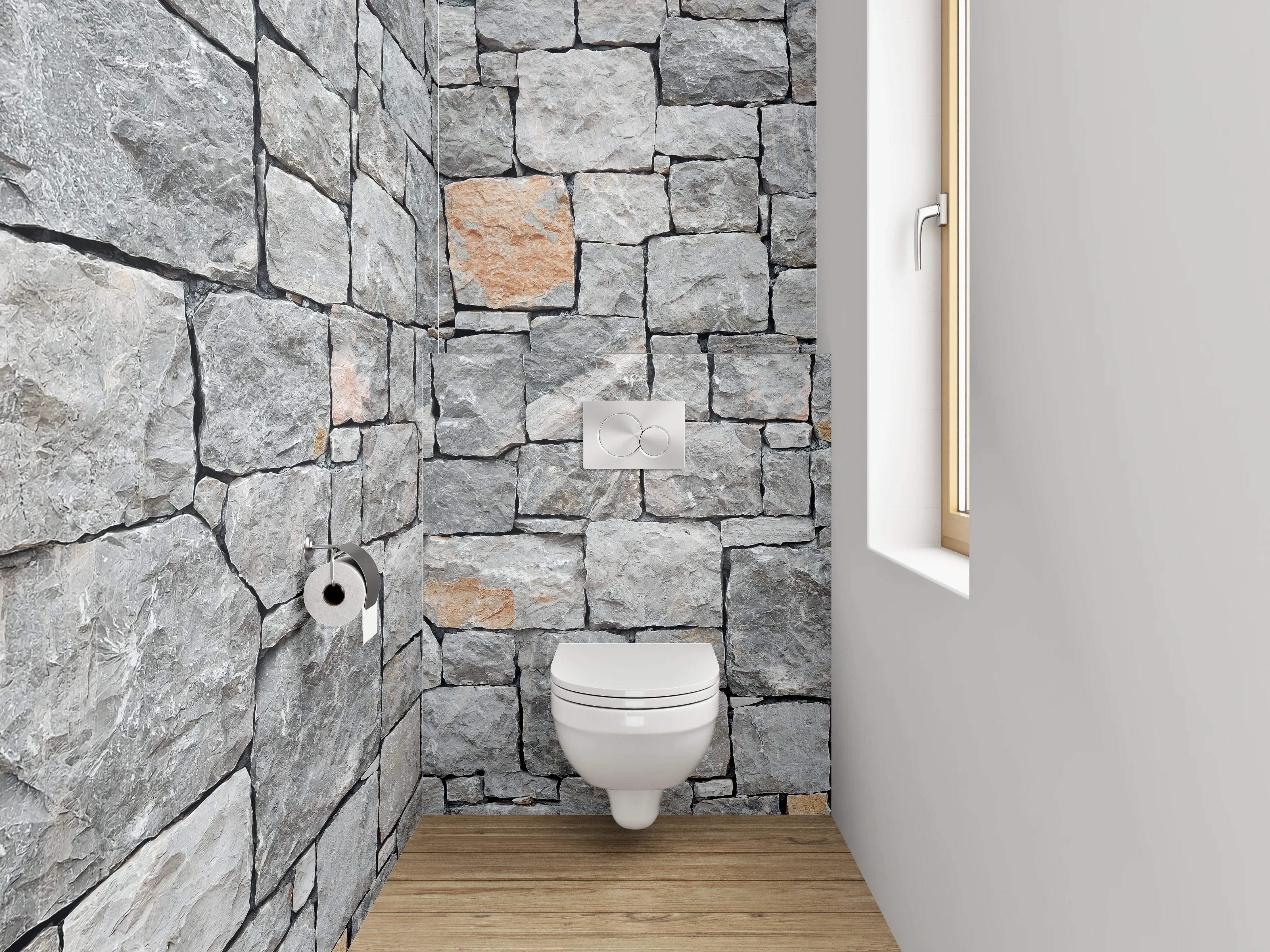 WC-Rückwand - Steinmauer Grau Wanddekor