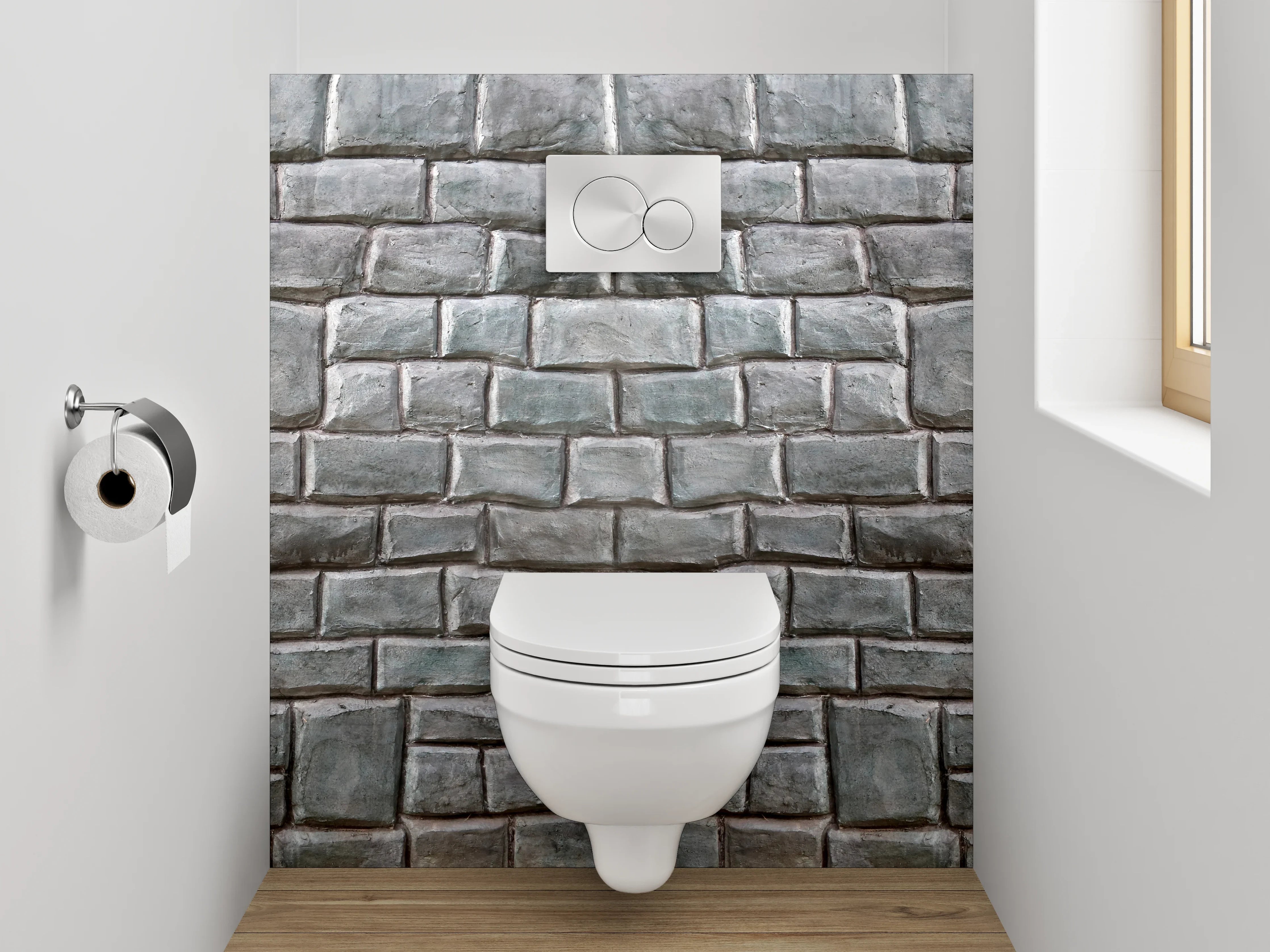 WC-Rückwand - Steinmauer Optik Grau für Badezimmer