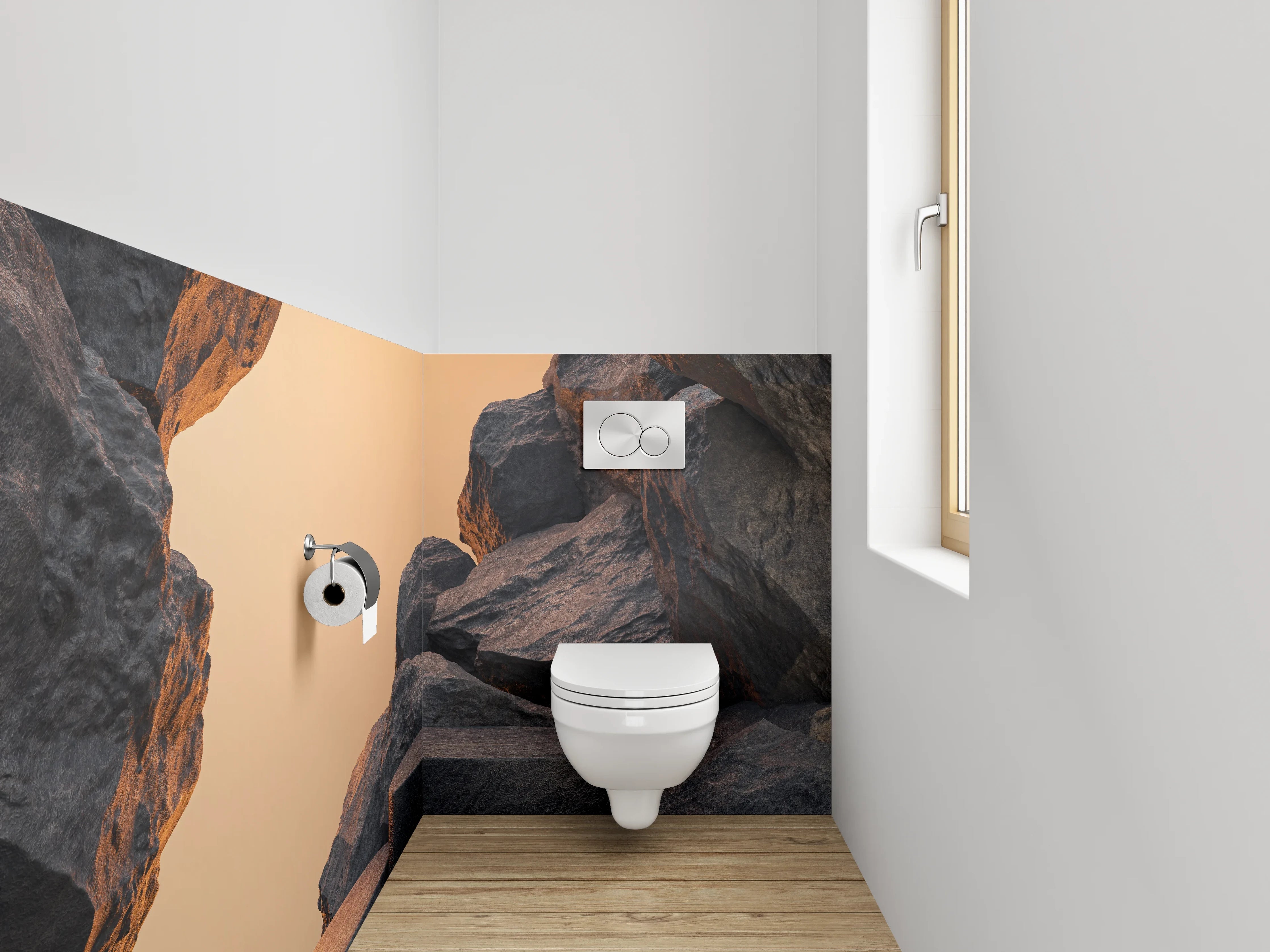 WC-Rückwand - Steinoptik Felsformation Sonnenuntergang