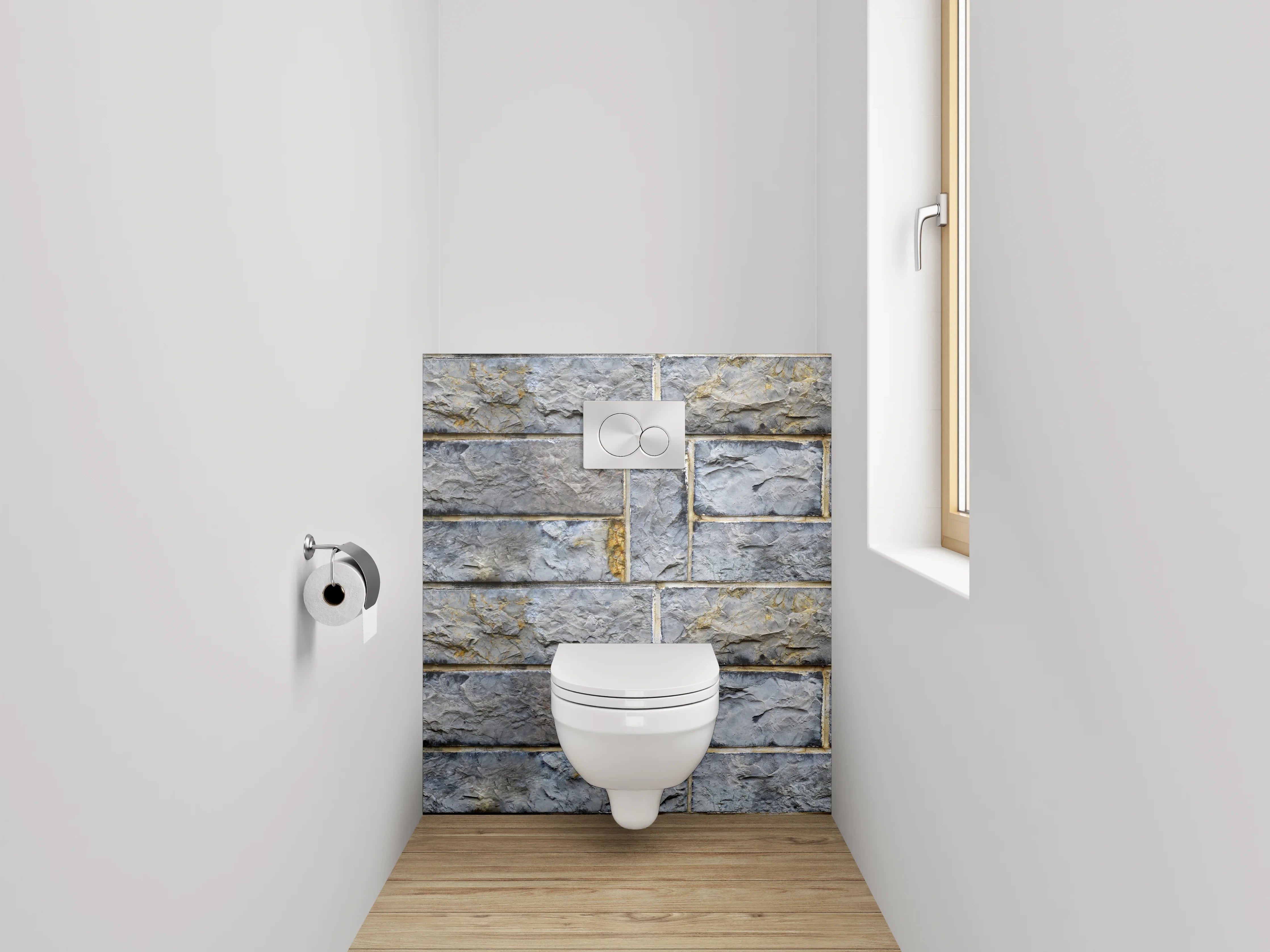 WC-Rückwand - Steinoptik Wandfliesen Grau-Blau
