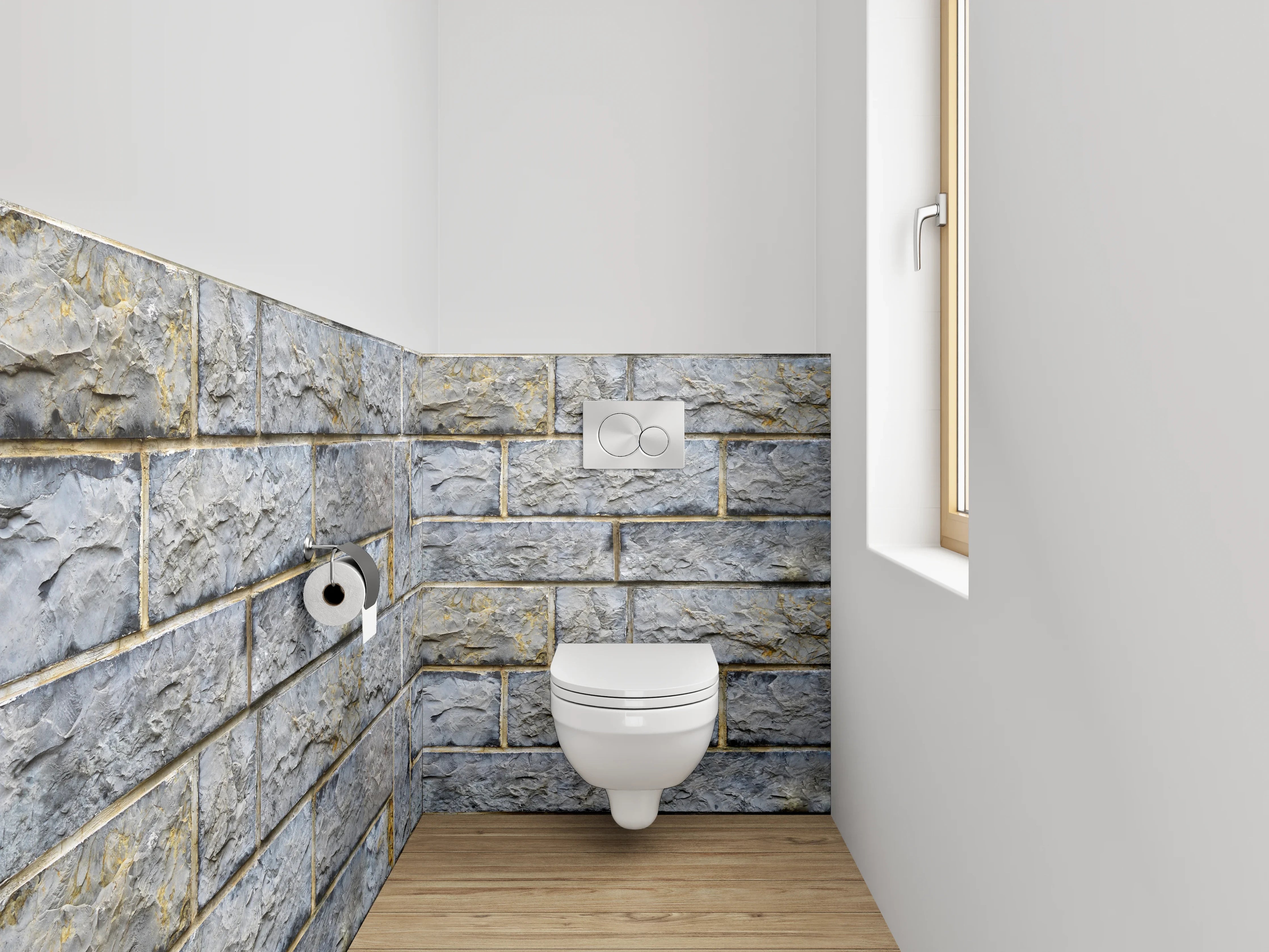 WC-Rückwand - Steinoptik Wandfliesen Grau-Blau