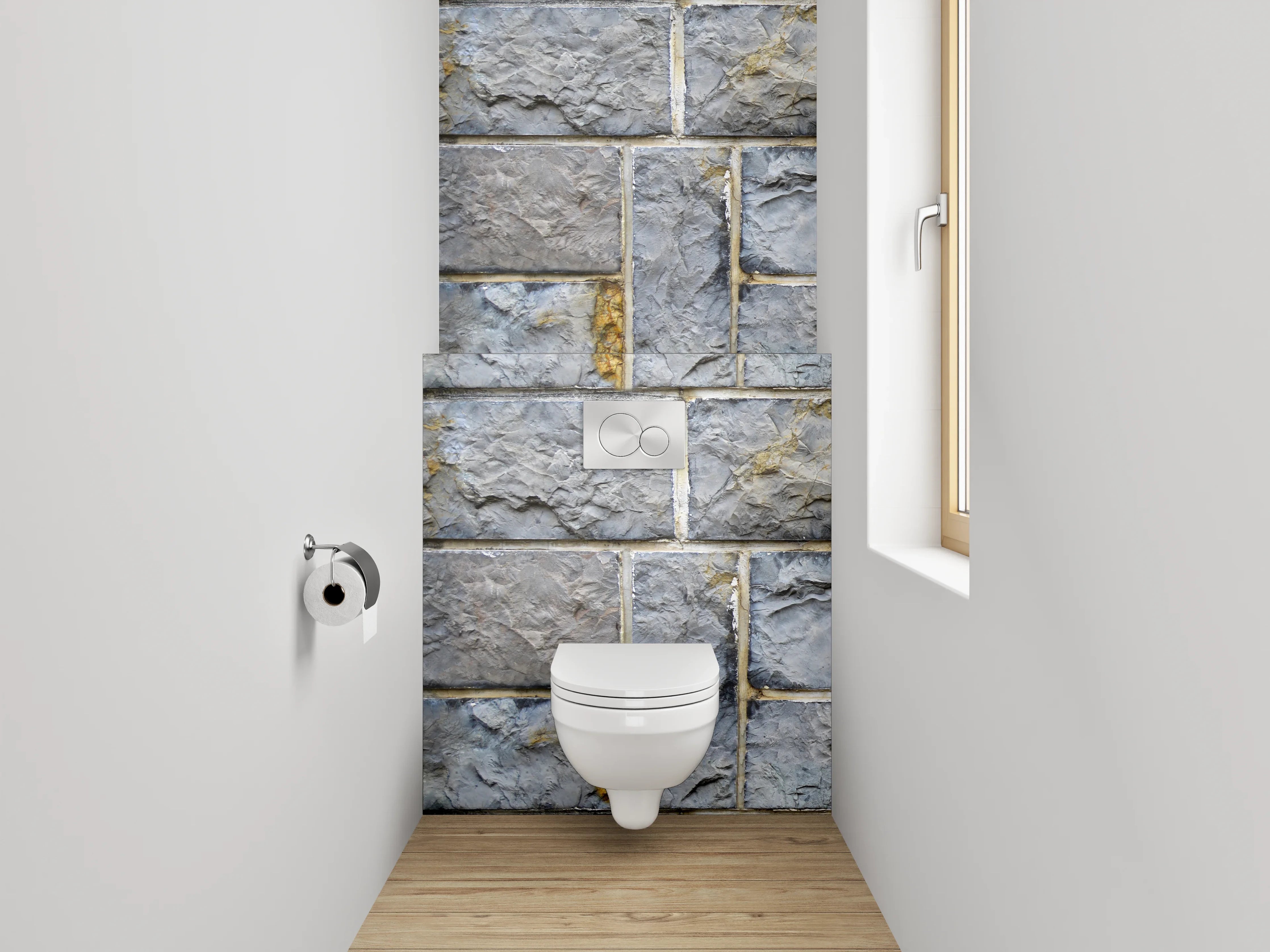 WC-Rückwand - Steinoptik Wandfliesen Grau-Blau