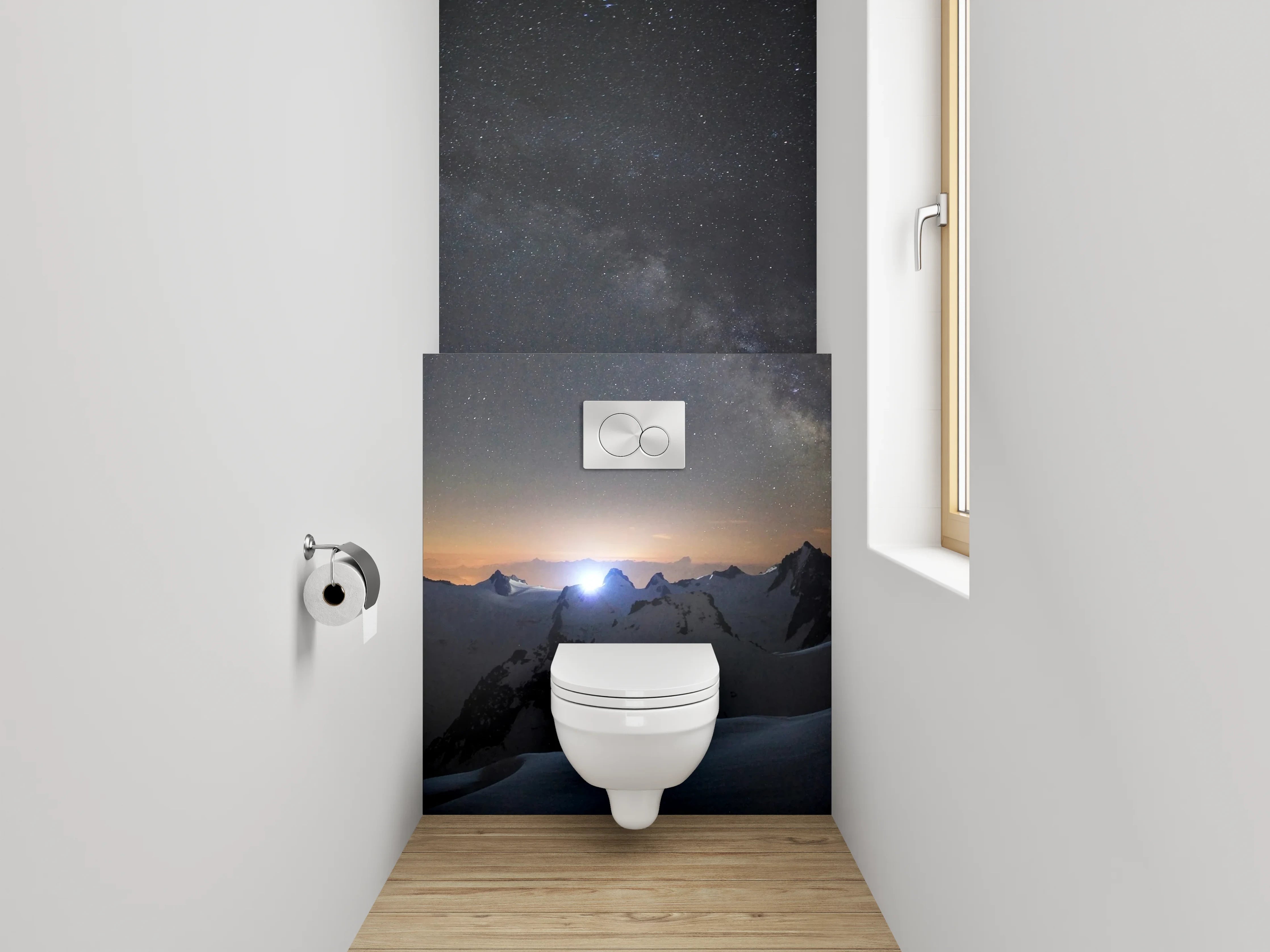 WC-Rückwand - Sternenklare Alpennacht Panorama