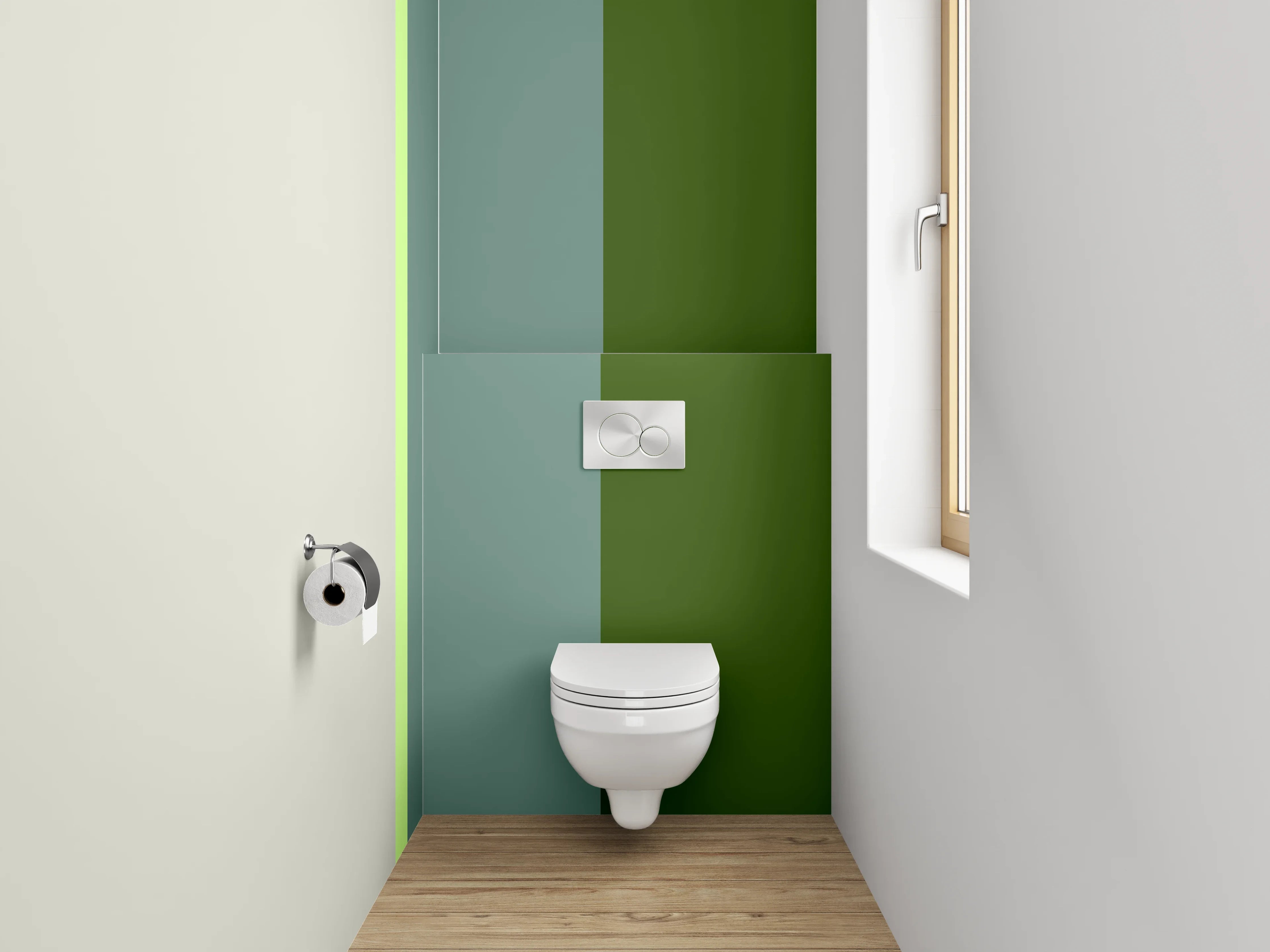WC-Rückwand - Stilvolle grün-graue Farbflächen