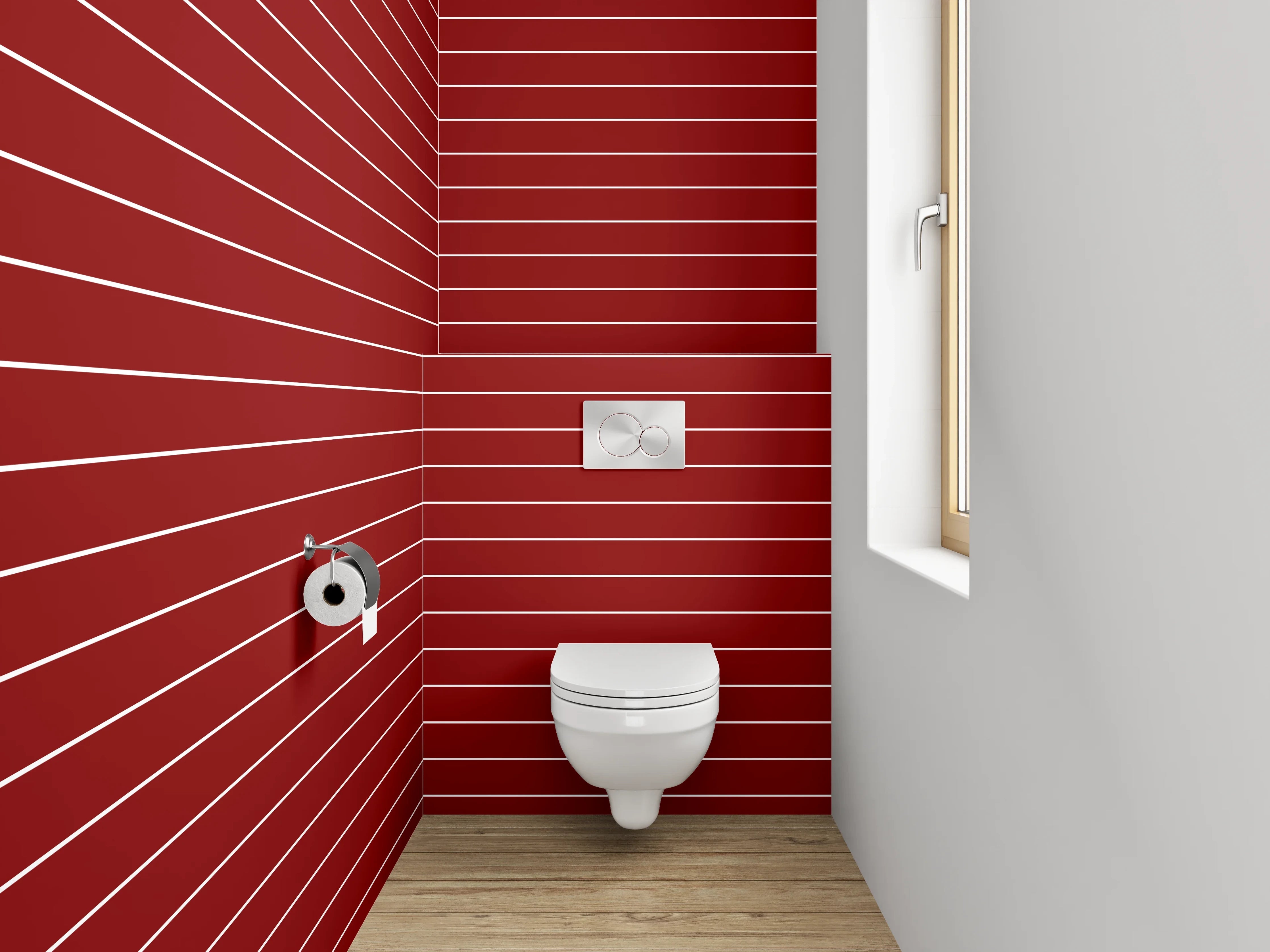 WC-Rückwand - Stilvolle rote Streifenmuster Dekorfolie