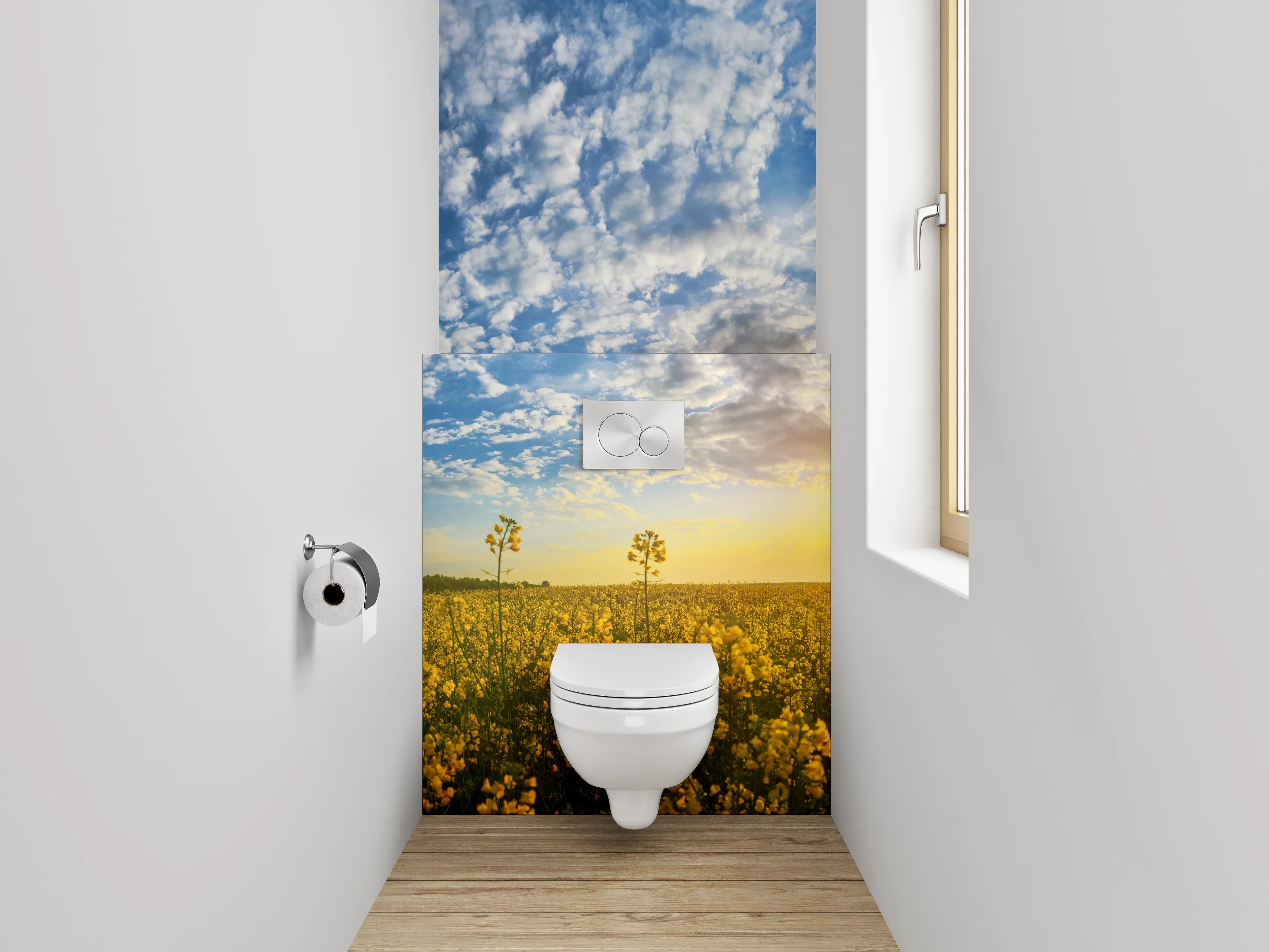 WC-Rückwand - Strahlendes Blumenfeld bei Sonnenuntergang