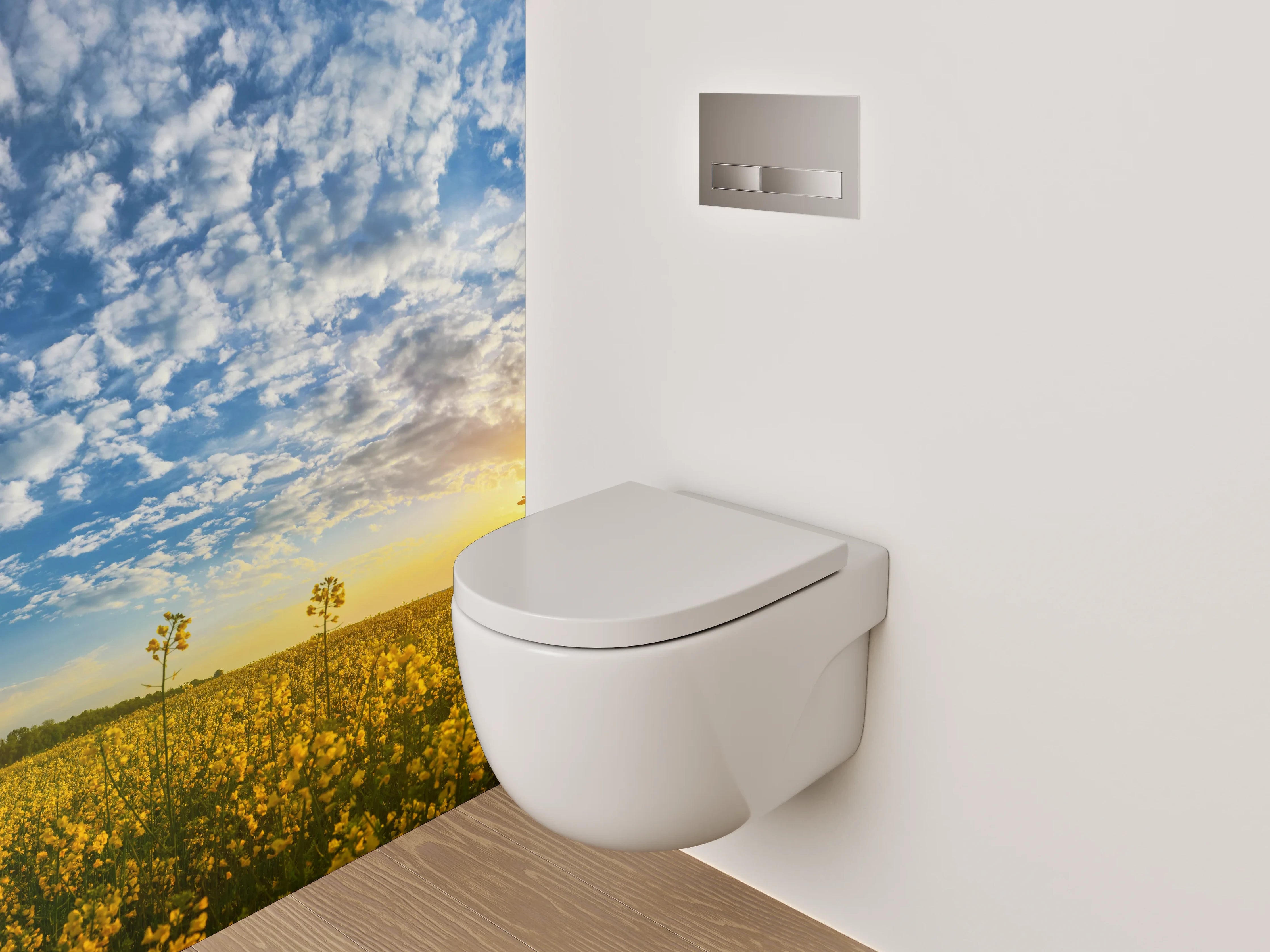 WC-Rückwand - Strahlendes Blumenfeld bei Sonnenuntergang