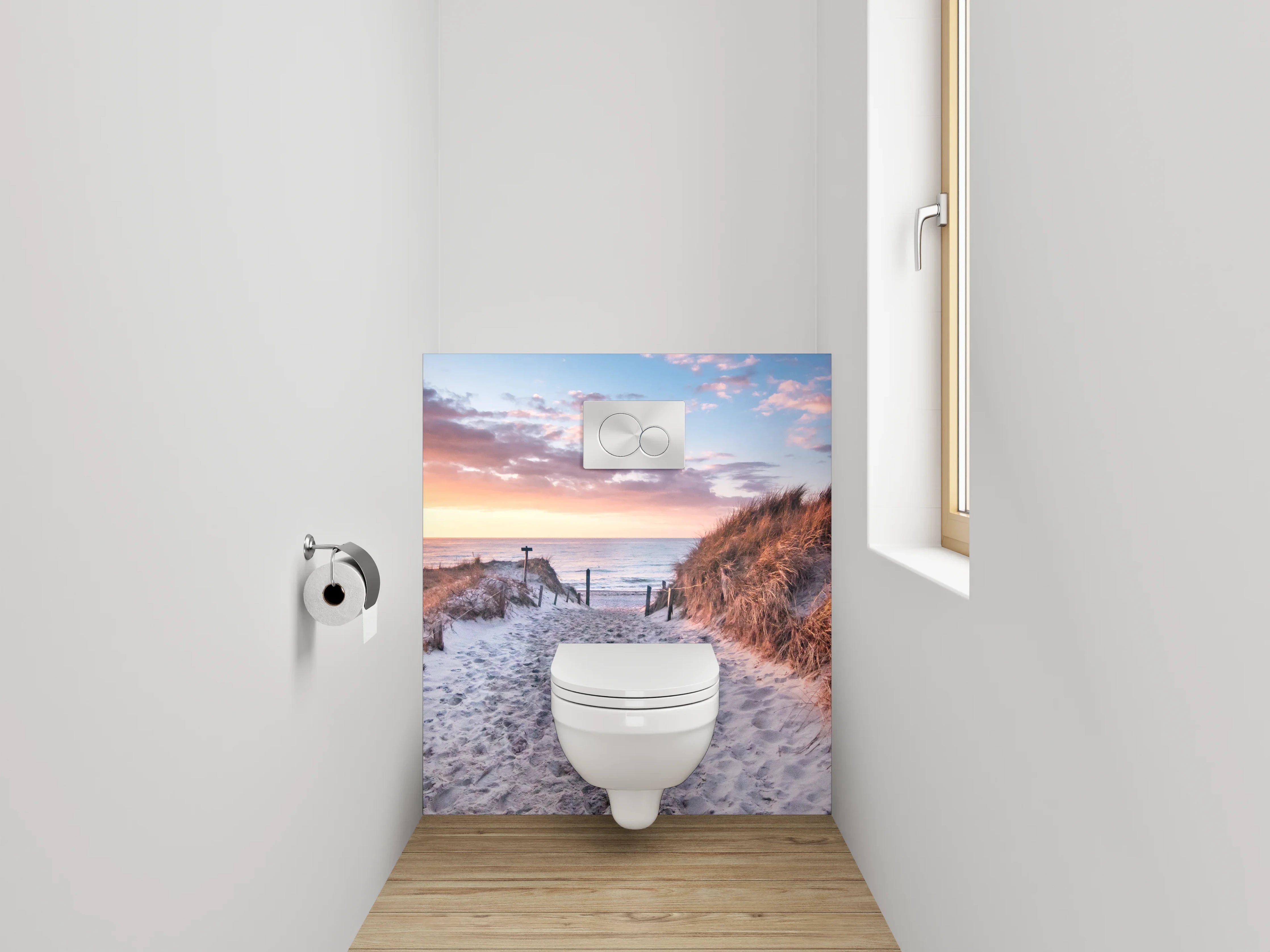 WC-Rückwand - Strand Sonnenuntergang Dünen Panorama