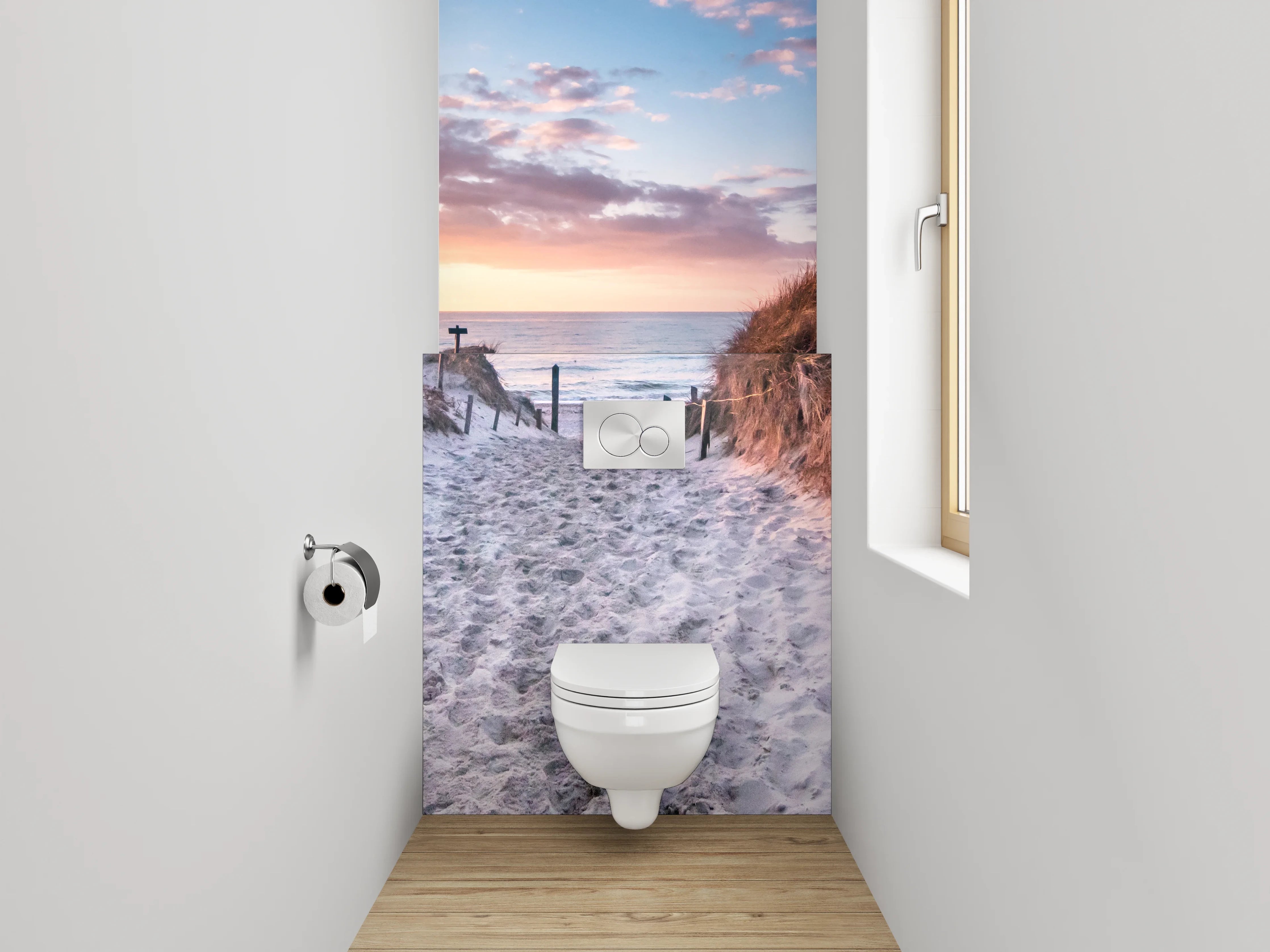WC-Rückwand - Strand Sonnenuntergang Dünen Panorama