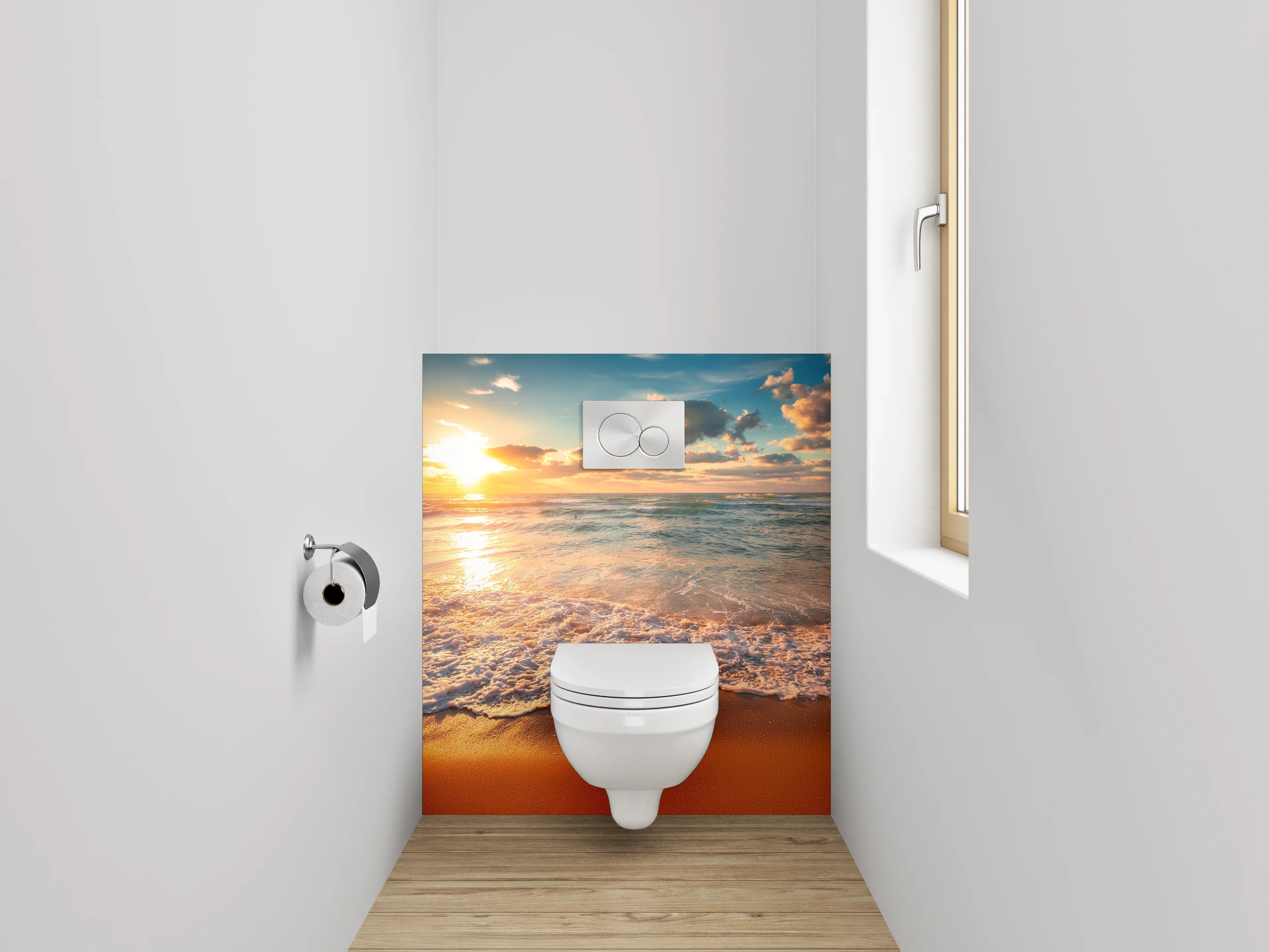 WC-Rückwand - Strand Sonnenuntergang Meereswellen Fotomotiv