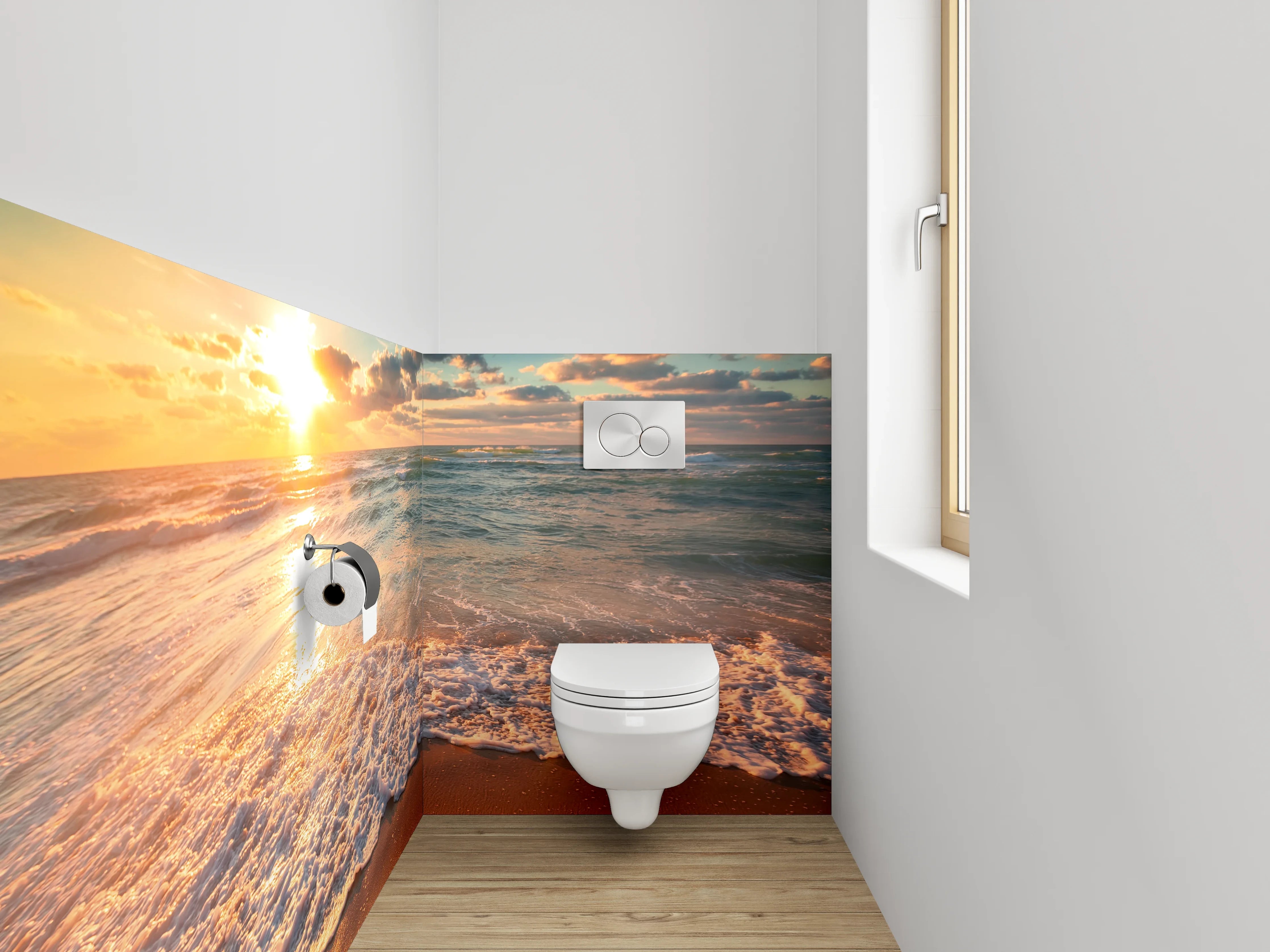 WC-Rückwand - Strand Sonnenuntergang Meereswellen Fotomotiv