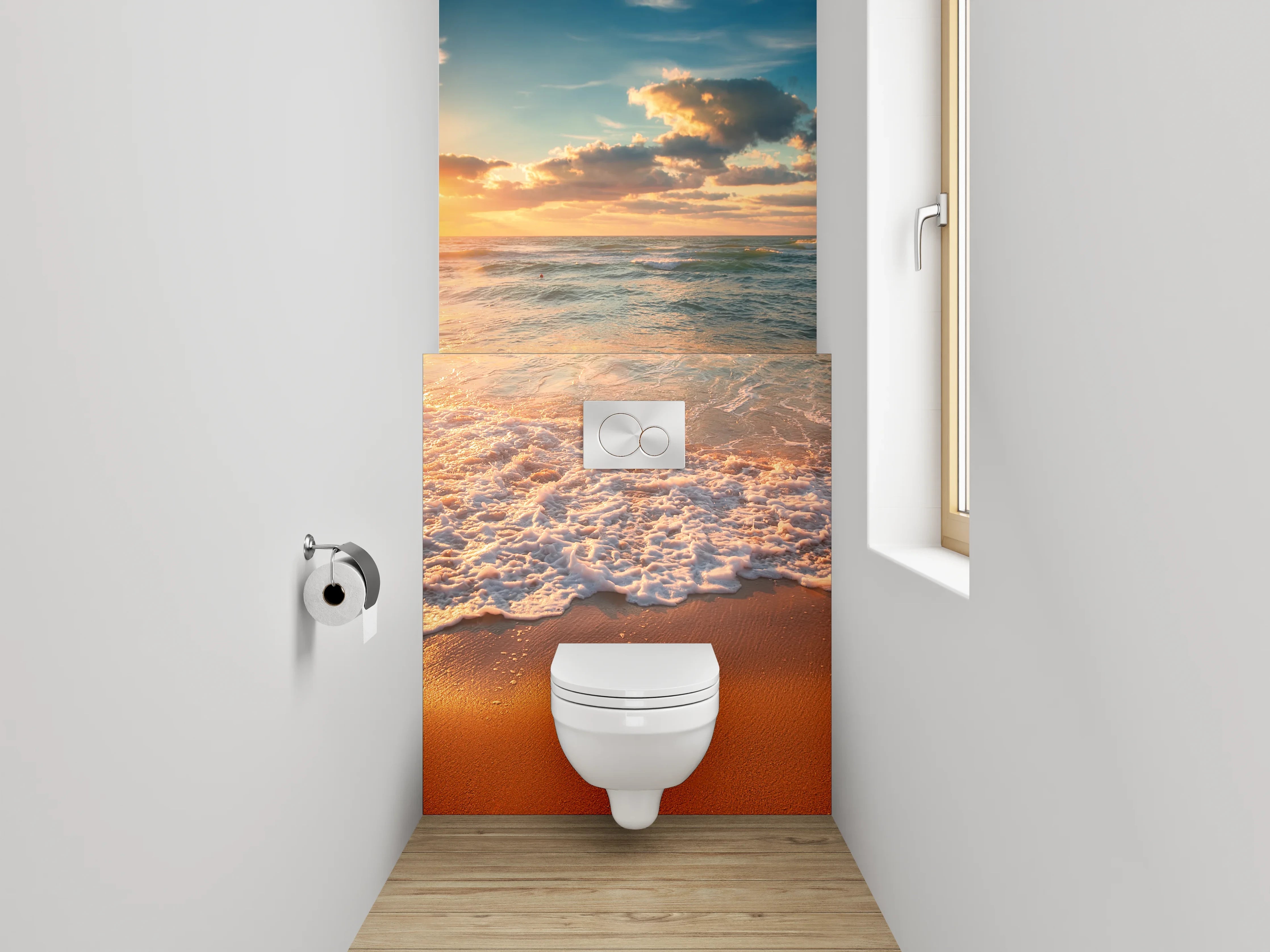 WC-Rückwand - Strand Sonnenuntergang Meereswellen Fotomotiv