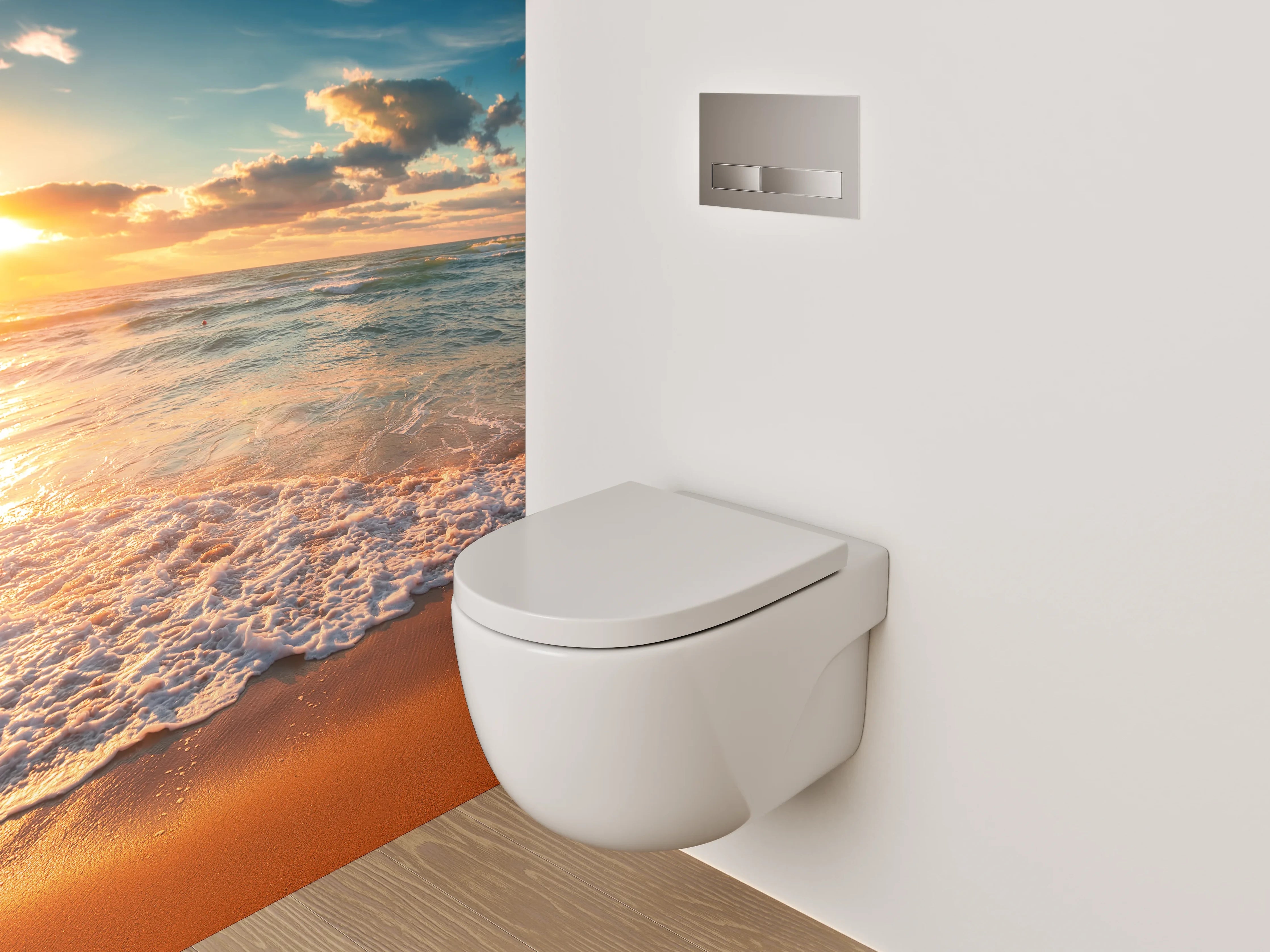 WC-Rückwand - Strand Sonnenuntergang Meereswellen Fotomotiv