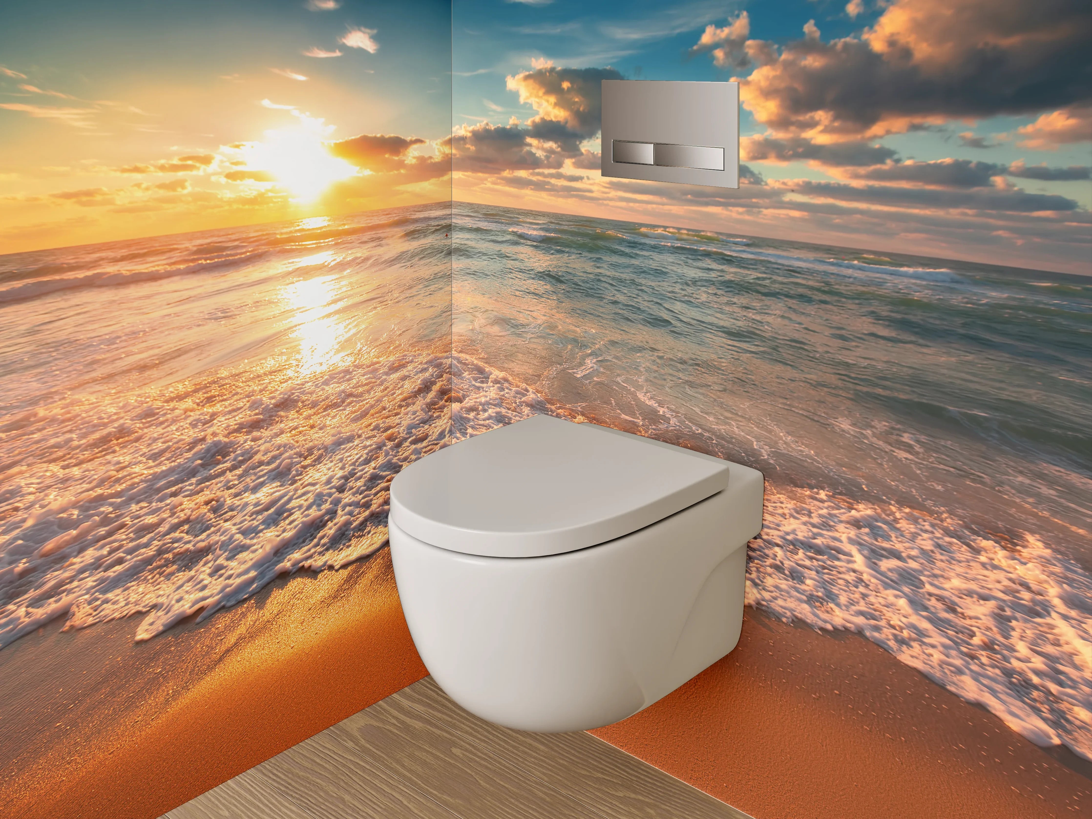 WC-Rückwand - Strand Sonnenuntergang Meereswellen Fotomotiv