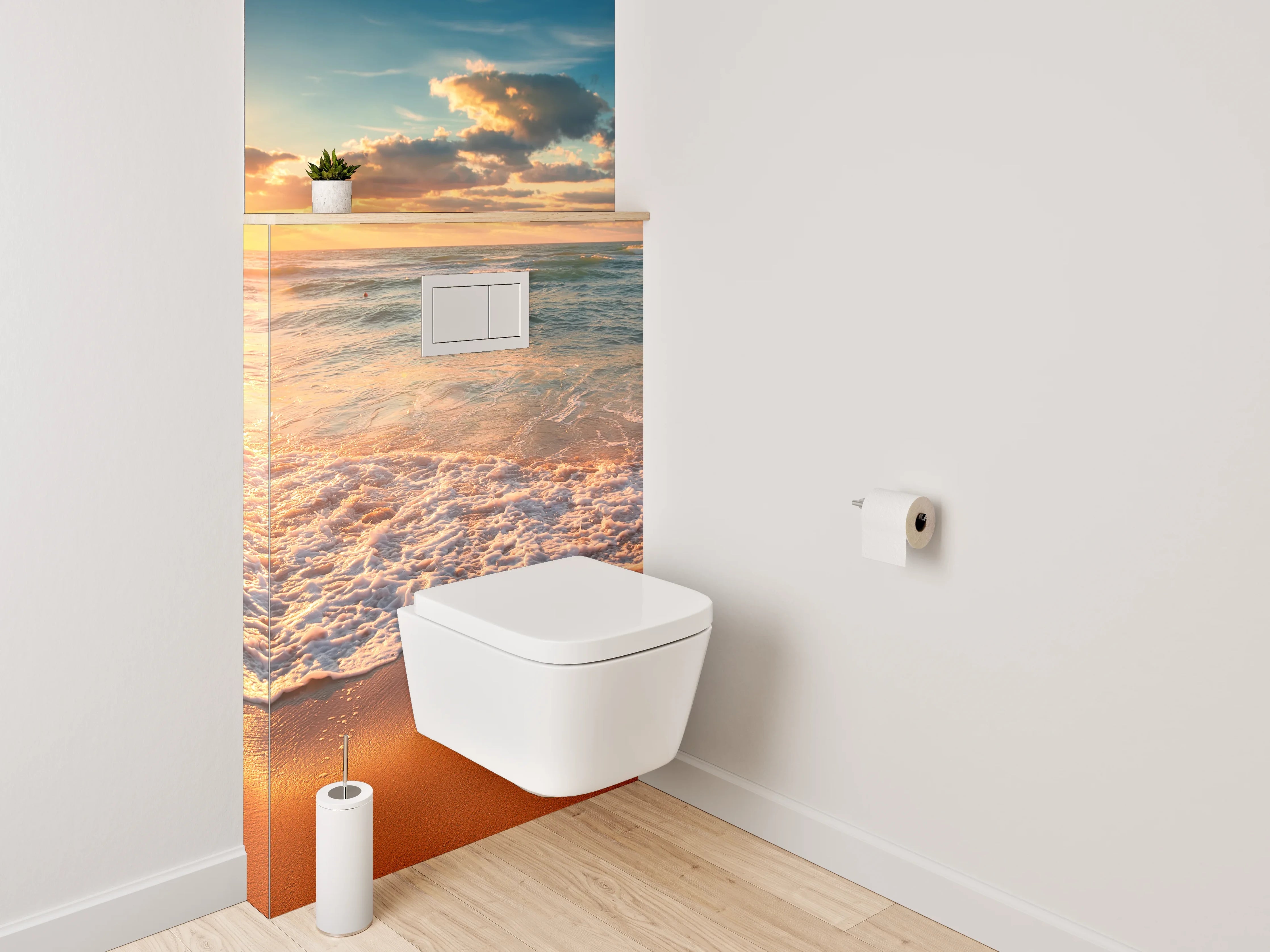 WC-Rückwand - Strand Sonnenuntergang Meereswellen Fotomotiv