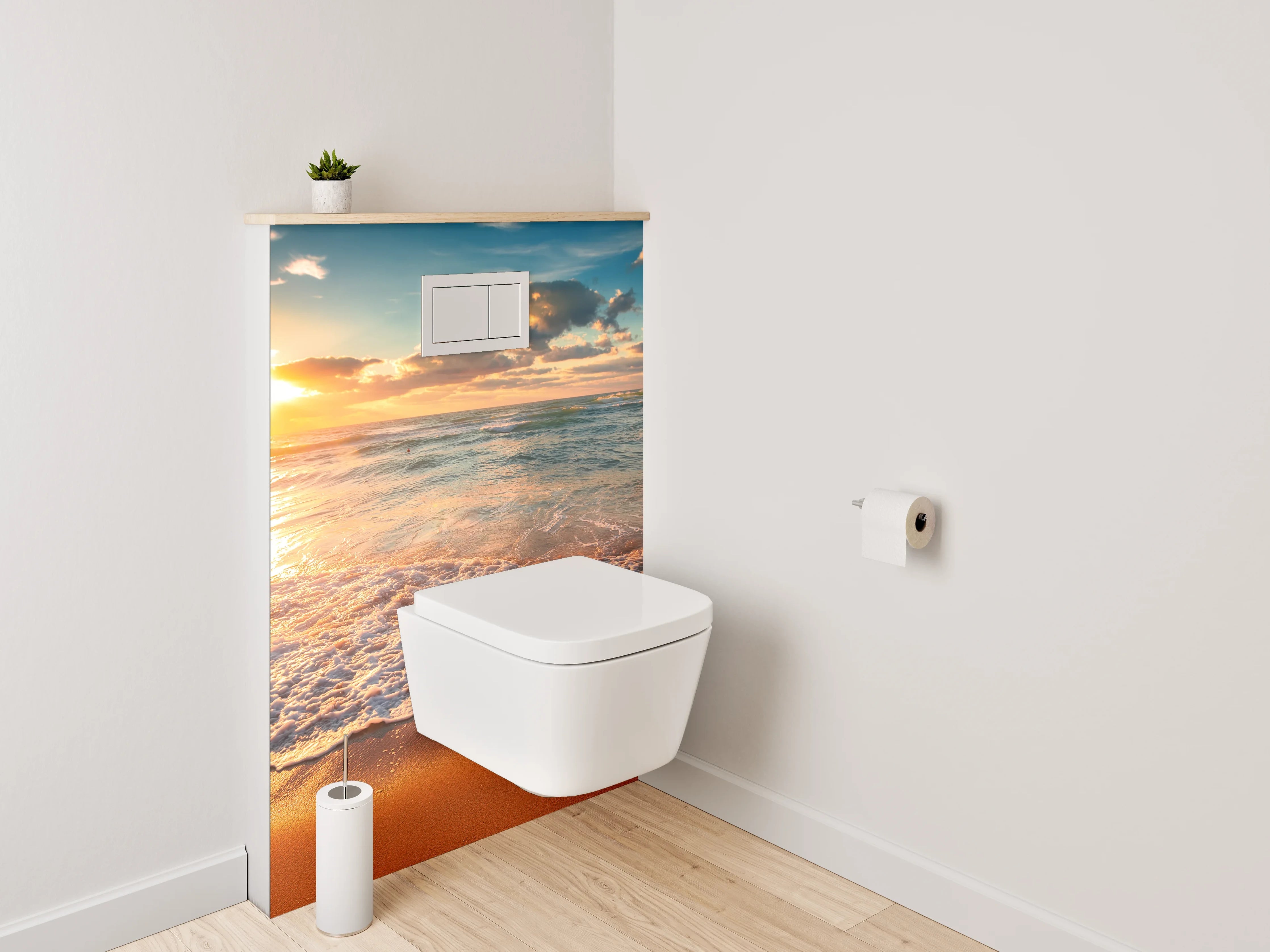 WC-Rückwand - Strand Sonnenuntergang Meereswellen Fotomotiv