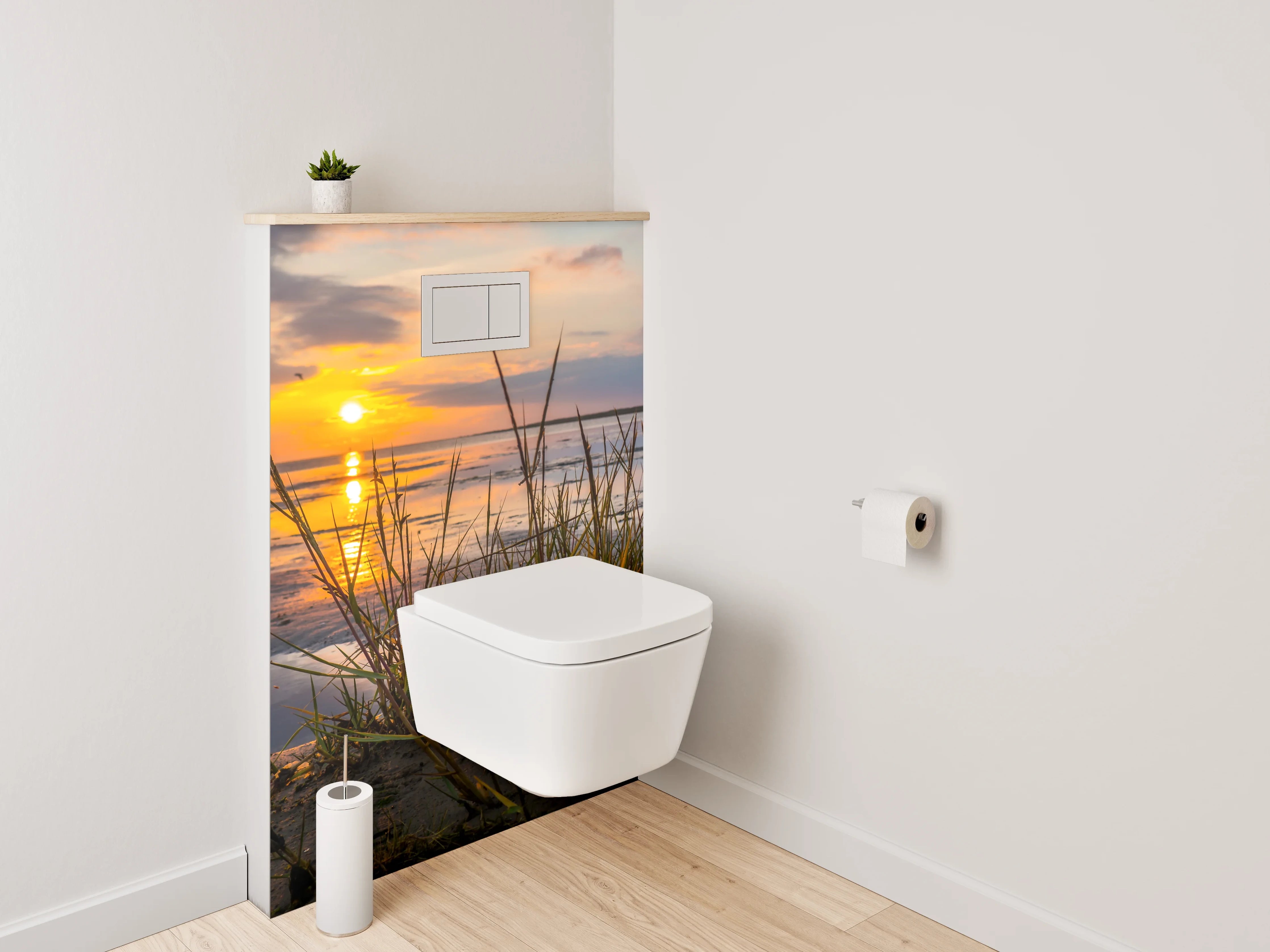 WC-Rückwand - Strand Sonnenuntergang mit Dünenpflanzen