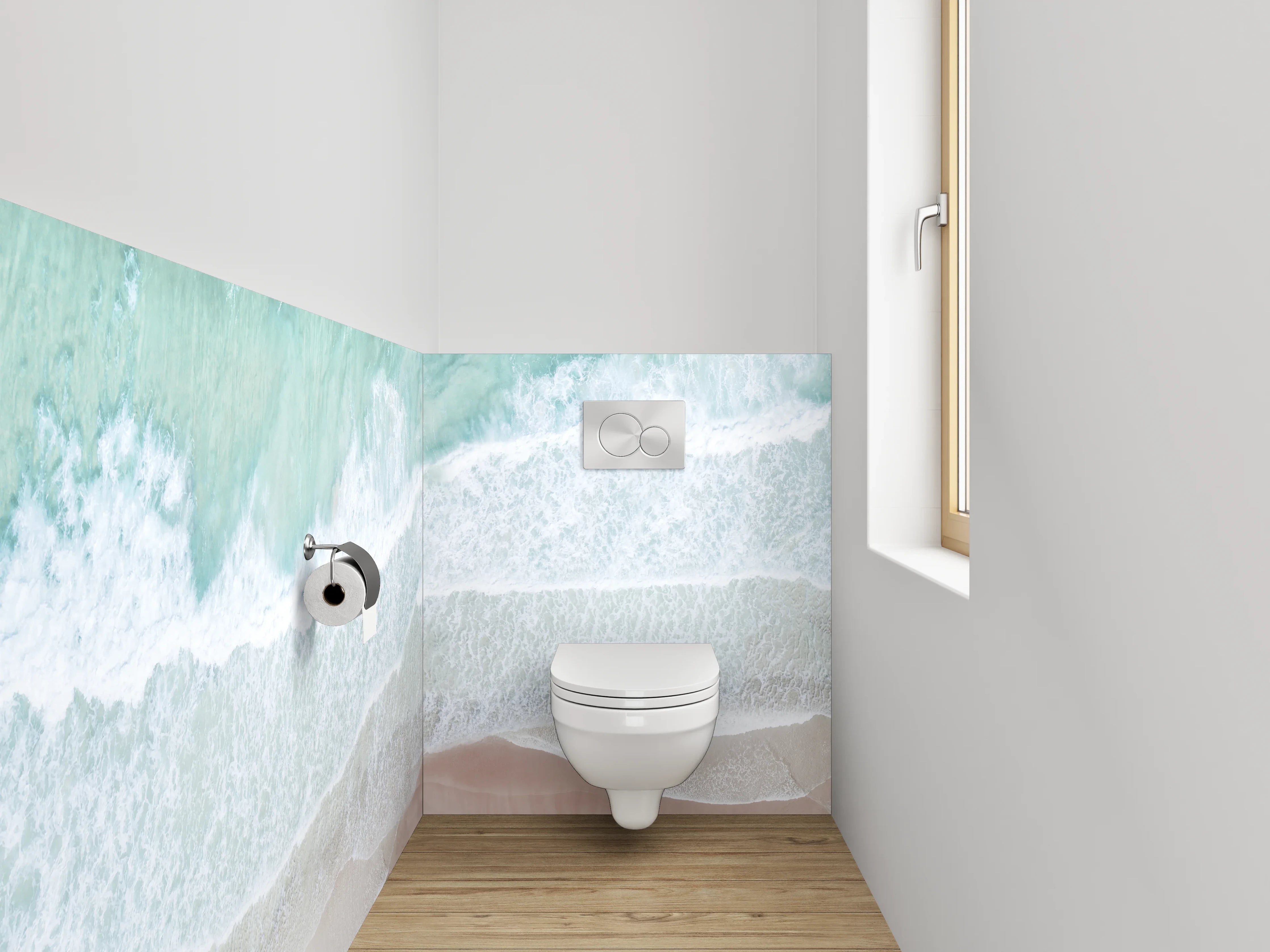 WC-Rückwand - Strand mit türkisfarbenem Wasser und Sand