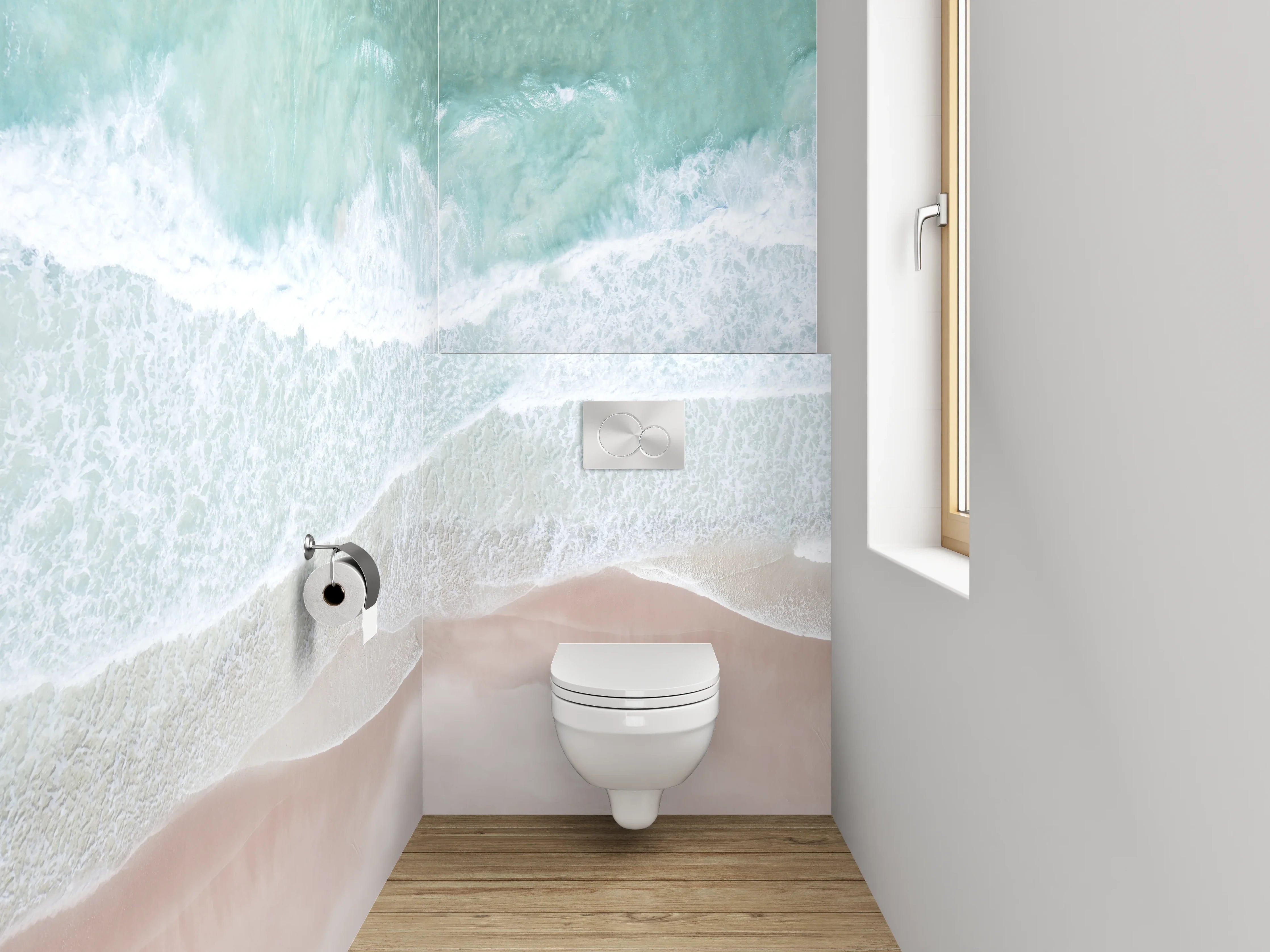 WC-Rückwand - Strand mit türkisfarbenem Wasser und Sand