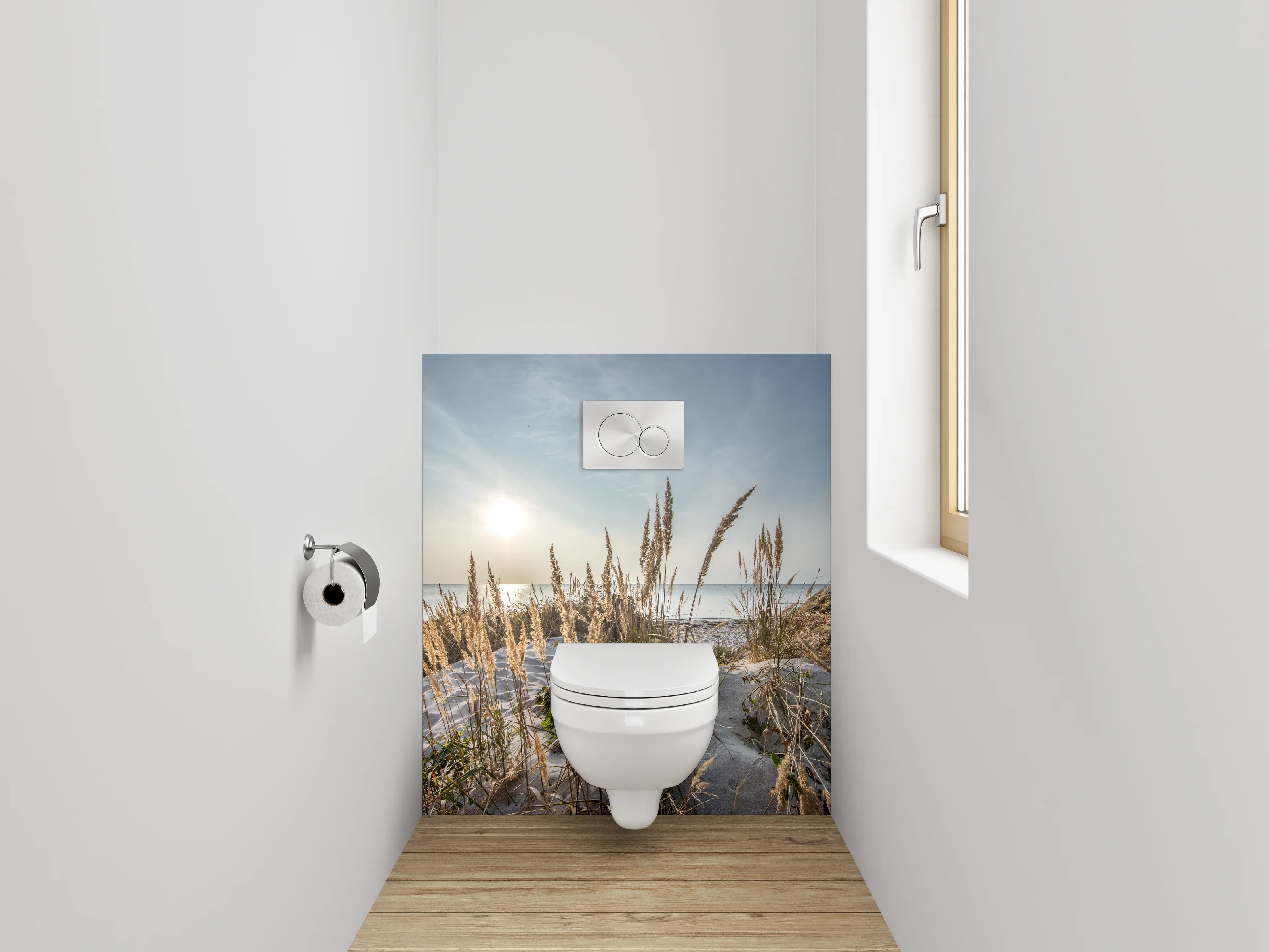WC-Rückwand - Strandgras am Meer – Sonnenaufgang