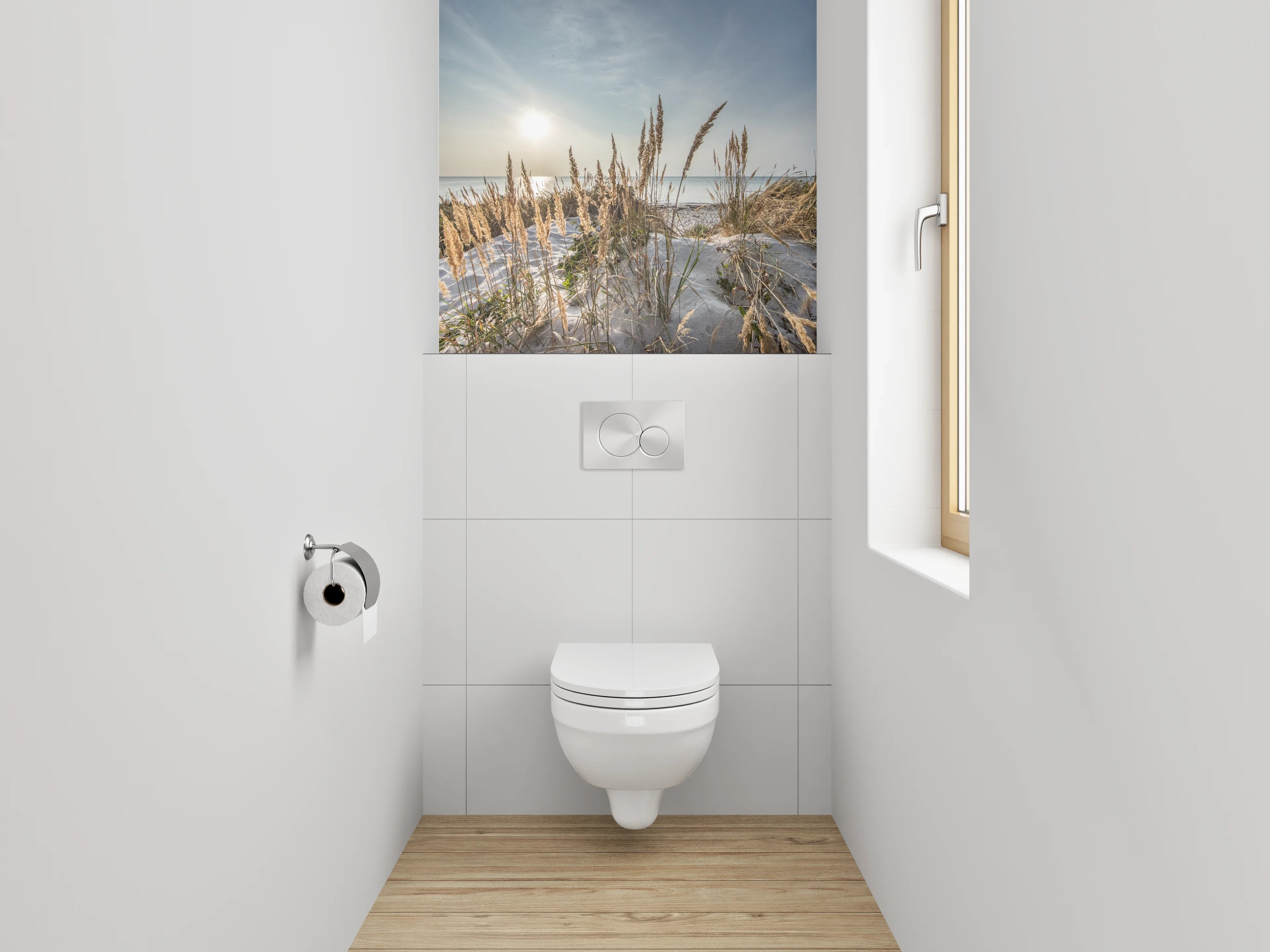 WC-Rückwand - Strandgras am Meer – Sonnenaufgang