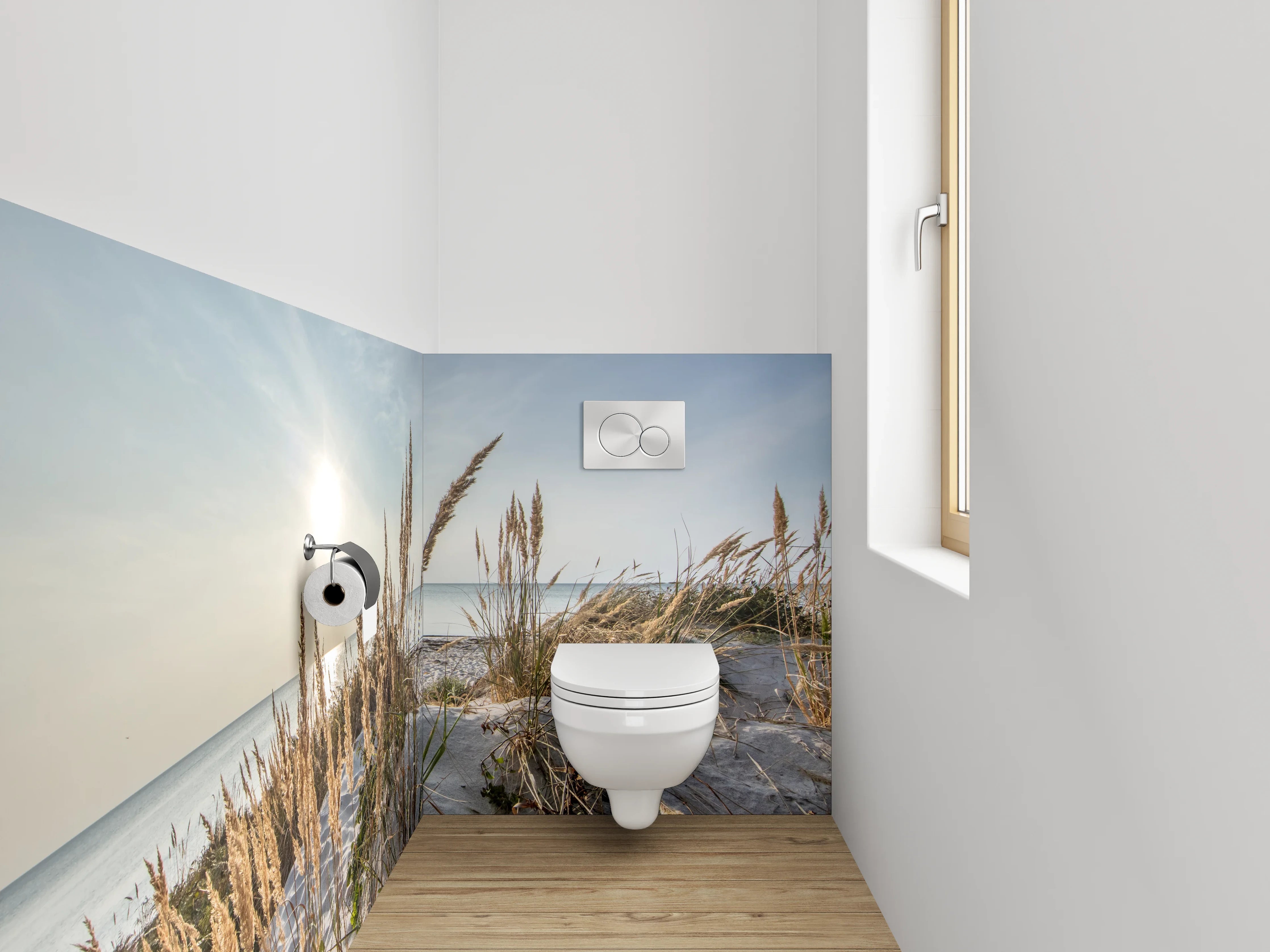 WC-Rückwand - Strandgras am Meer – Sonnenaufgang