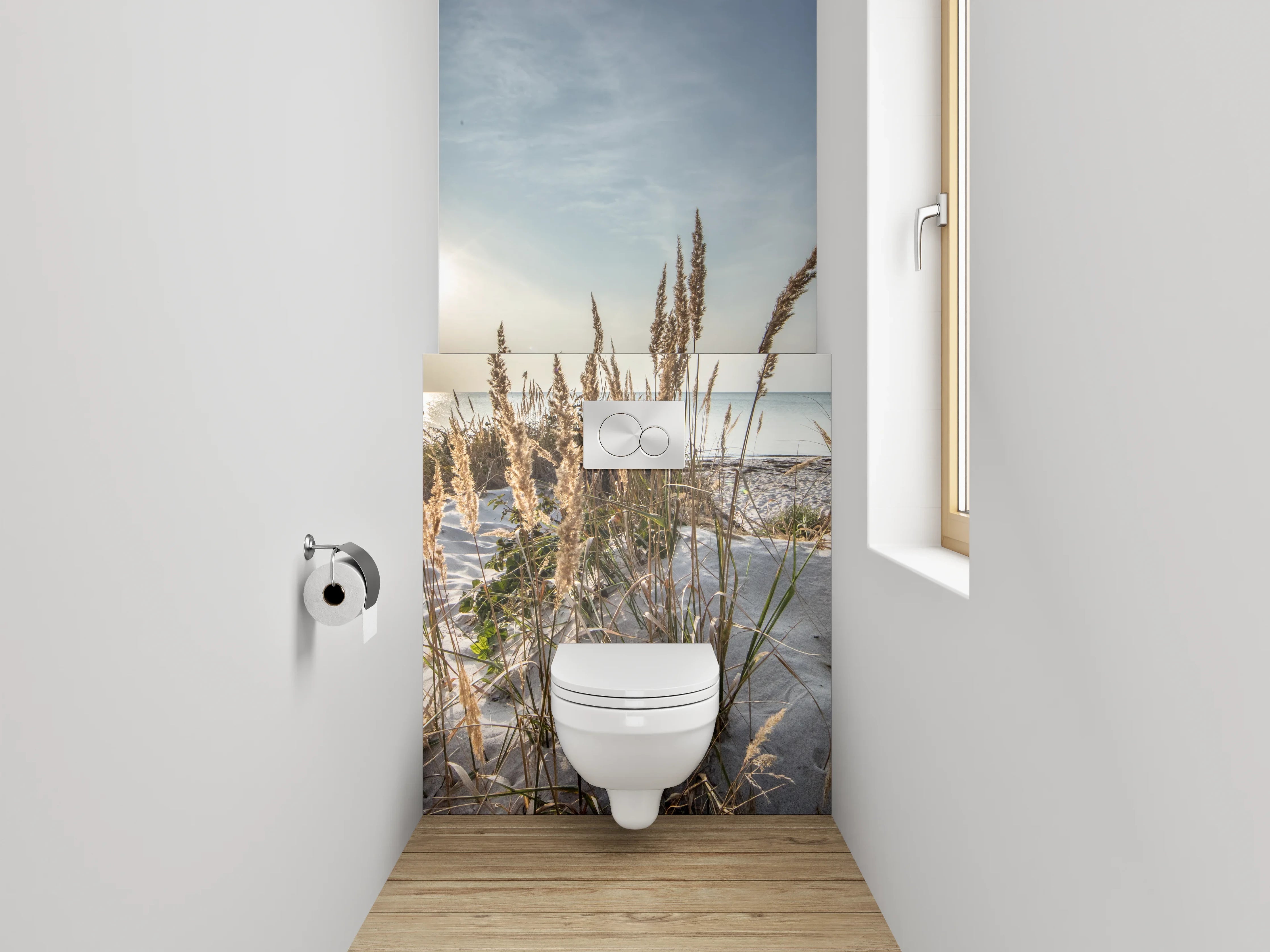 WC-Rückwand - Strandgras am Meer – Sonnenaufgang