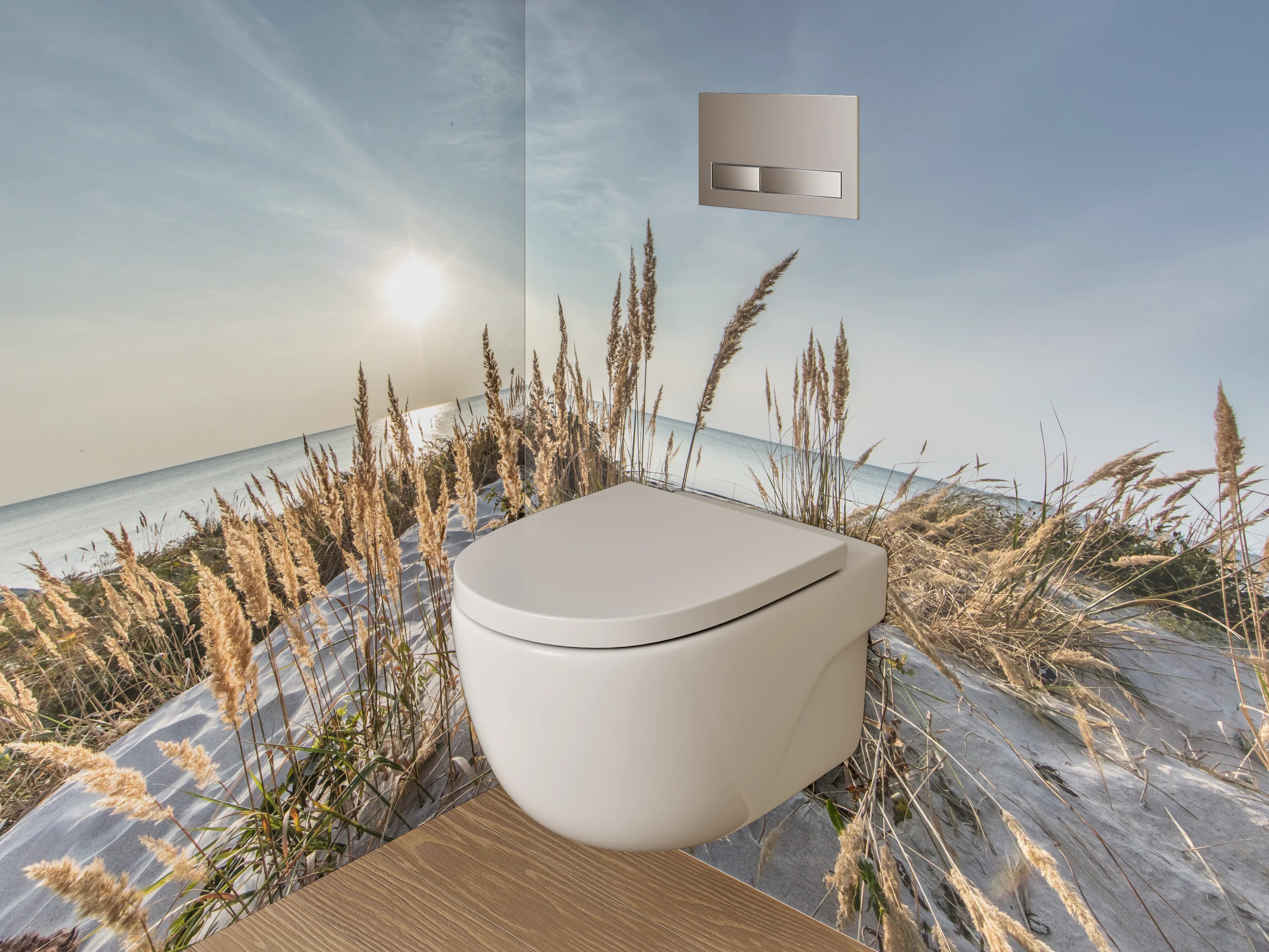 WC-Rückwand - Strandgras am Meer – Sonnenaufgang