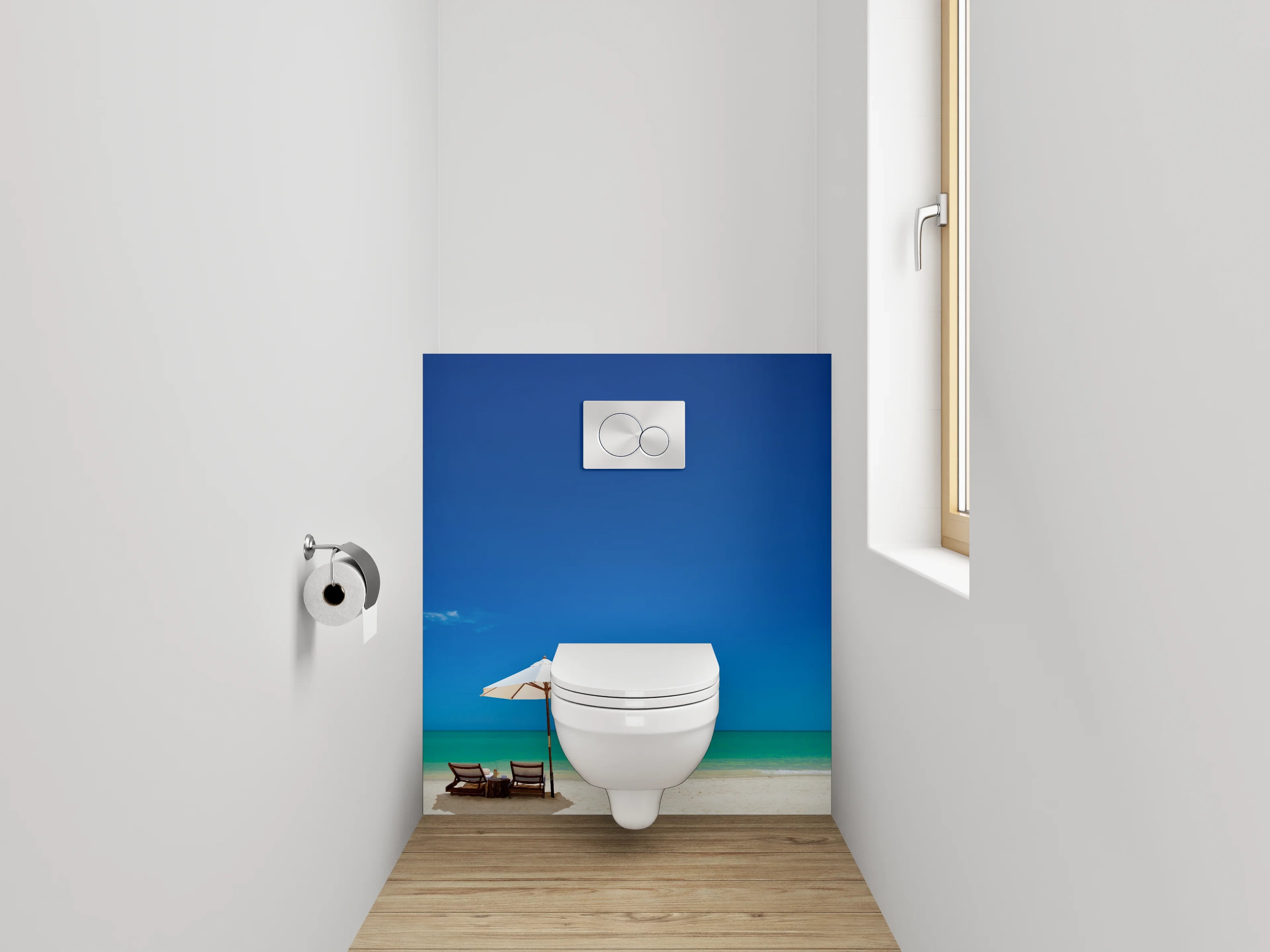 WC-Rückwand - Strandurlaub unter blauem Himmel