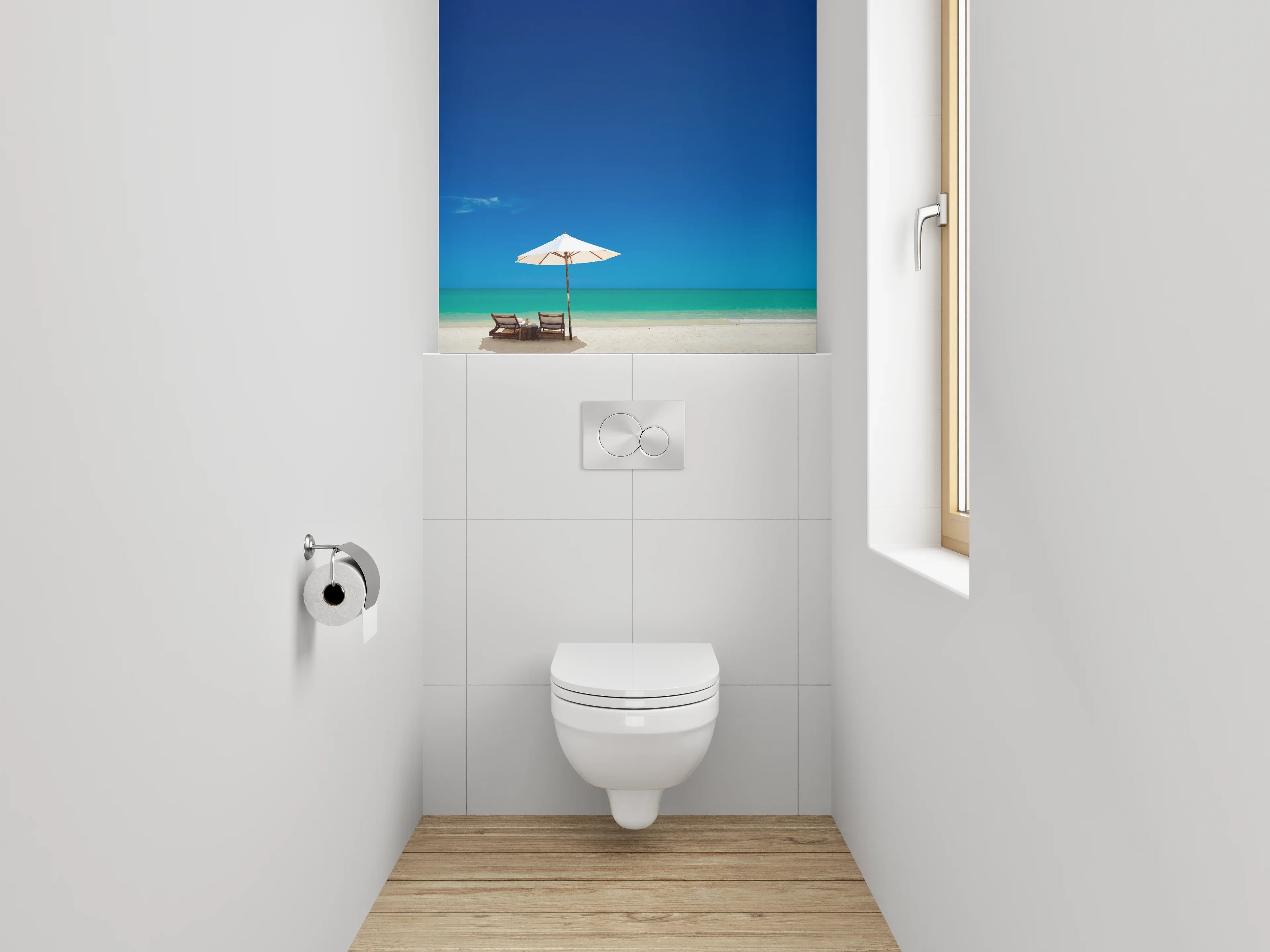 WC-Rückwand - Strandurlaub unter blauem Himmel