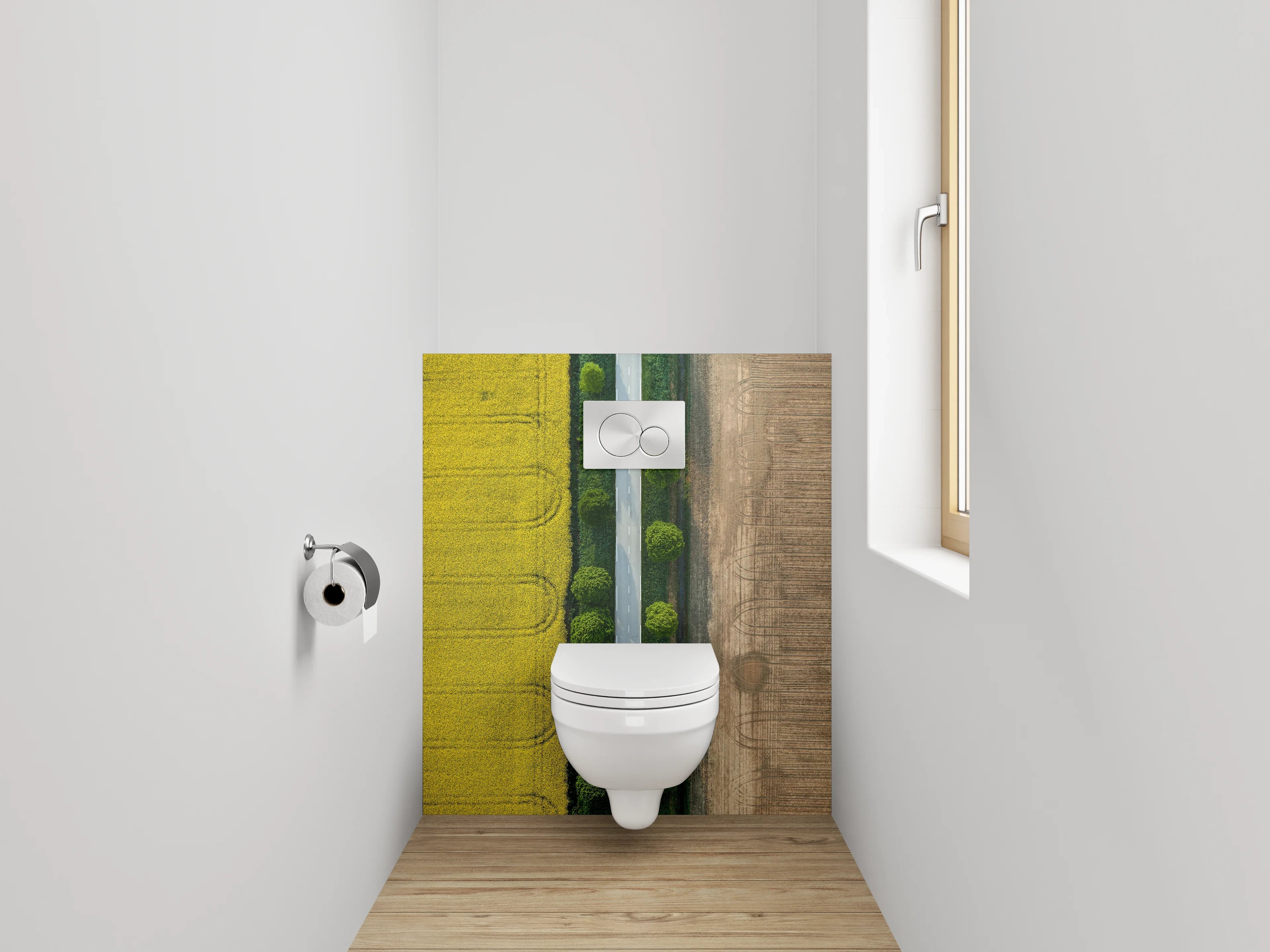 WC-Rückwand - Straße zwischen Feldern Luftaufnahme