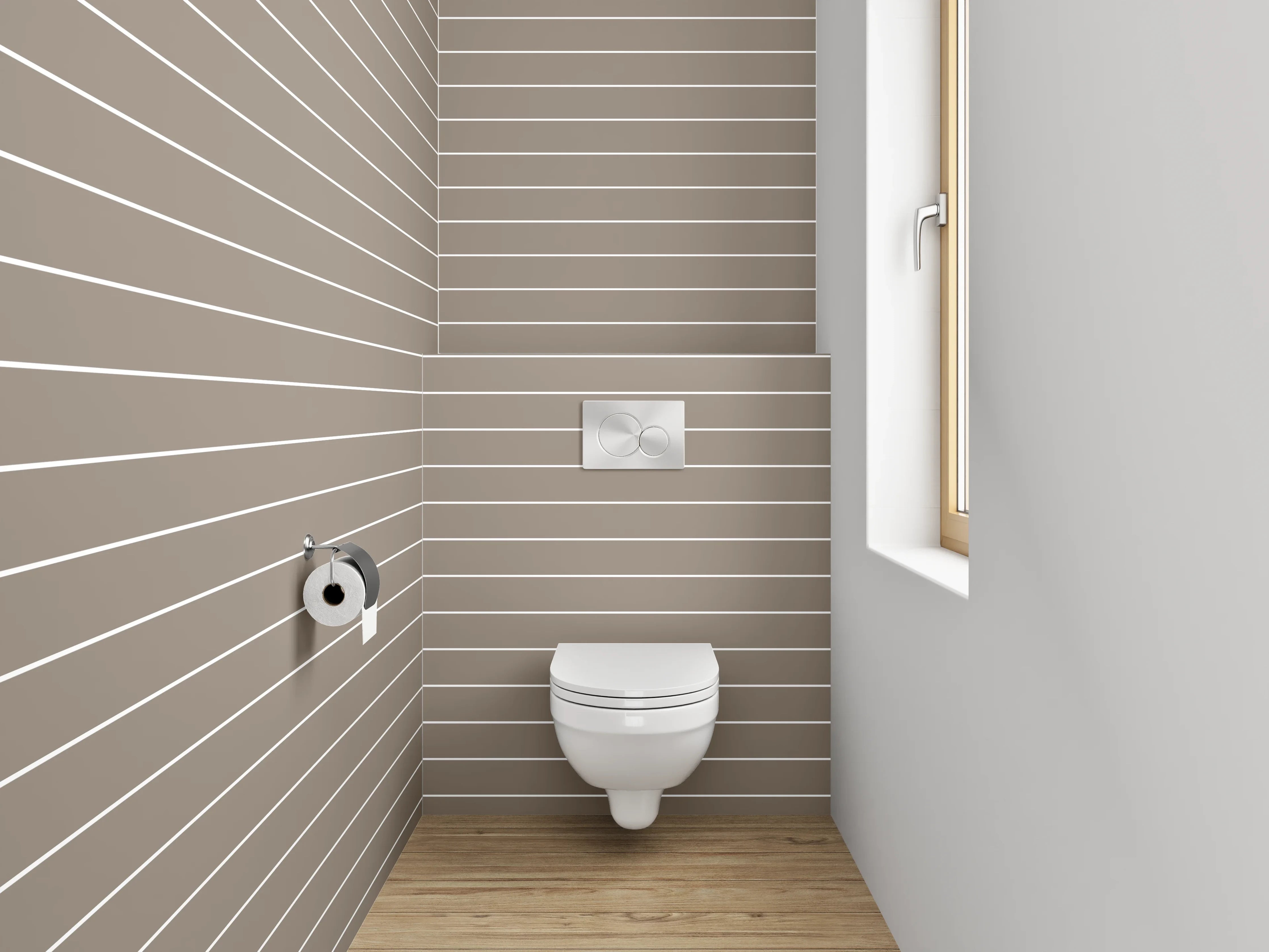 WC-Rückwand - Streifen Muster Beige Grau Modern