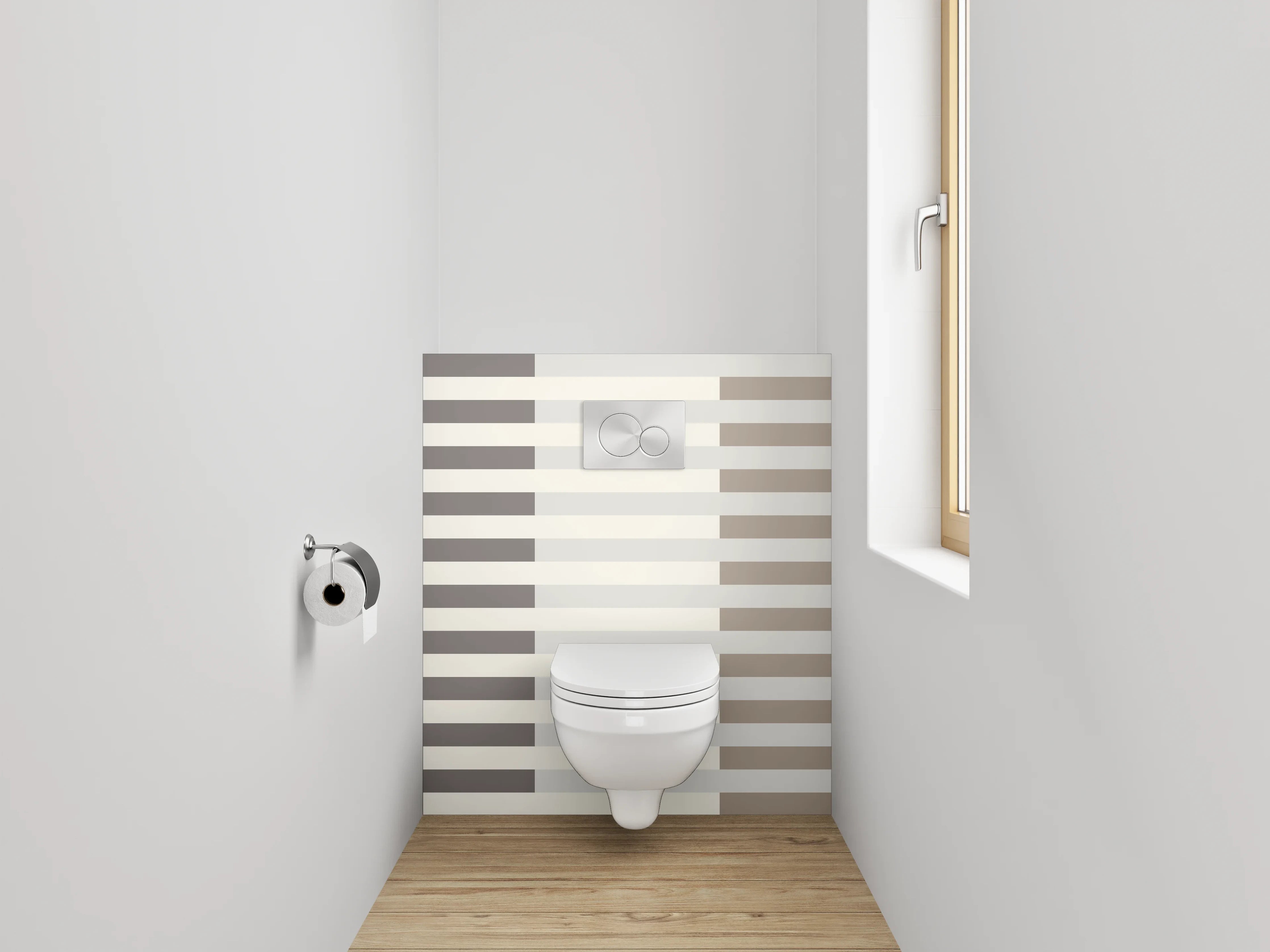 WC-Rückwand - Streifenmuster Beige Grau Weiß