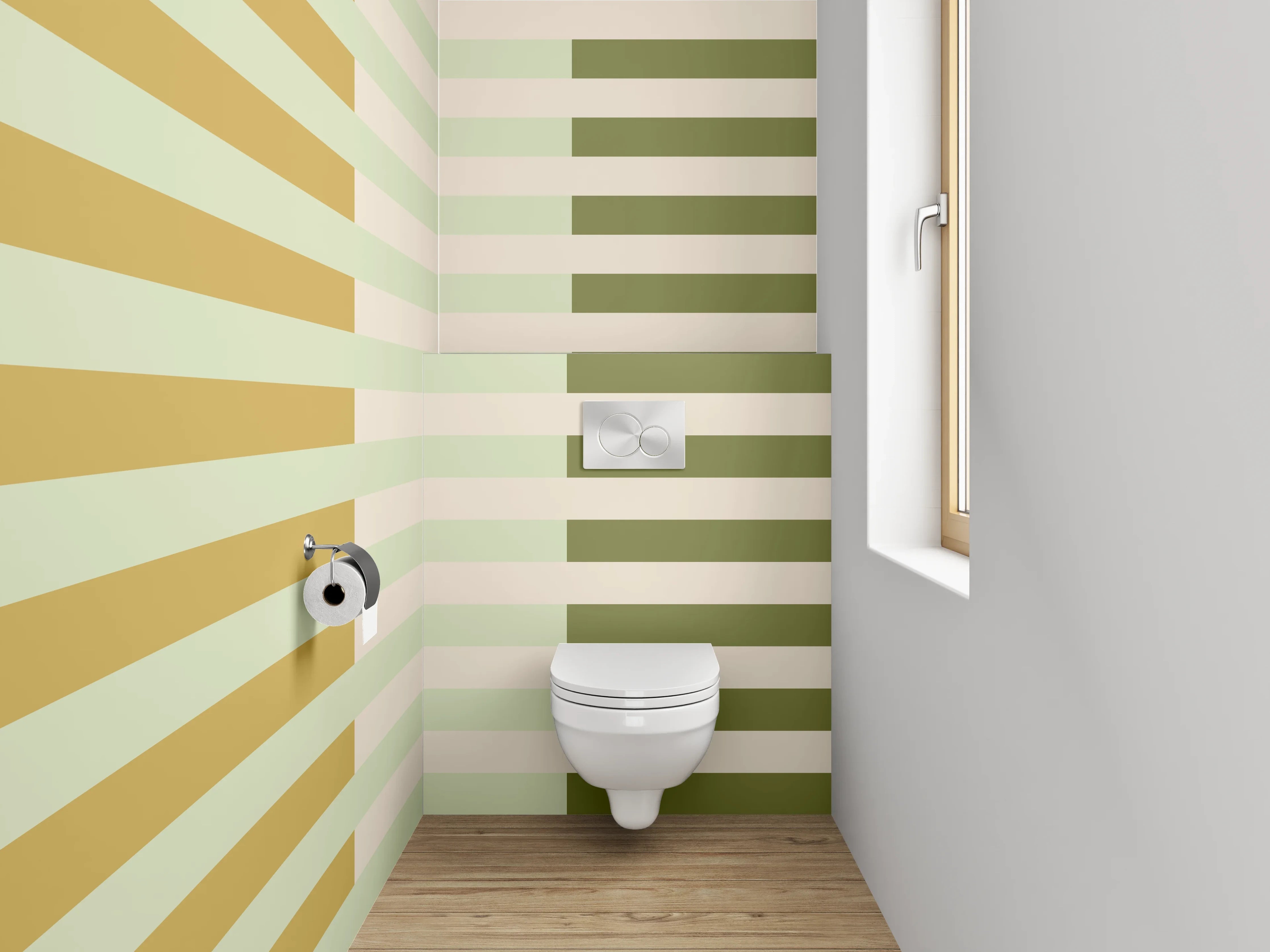 WC-Rückwand - Streifenmuster Beige Grün Modern