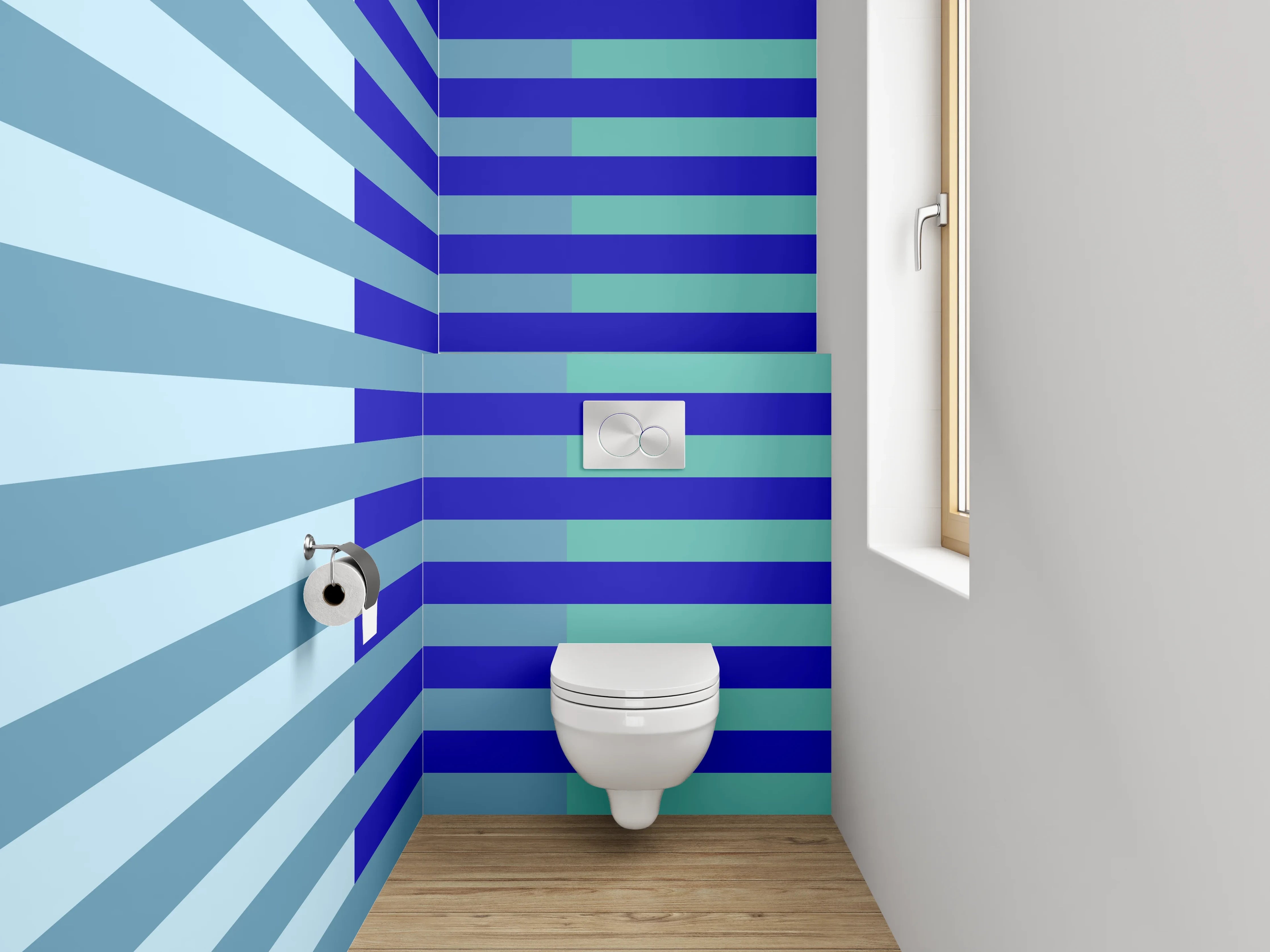 WC-Rückwand - Streifenmuster Blau Türkis Modern