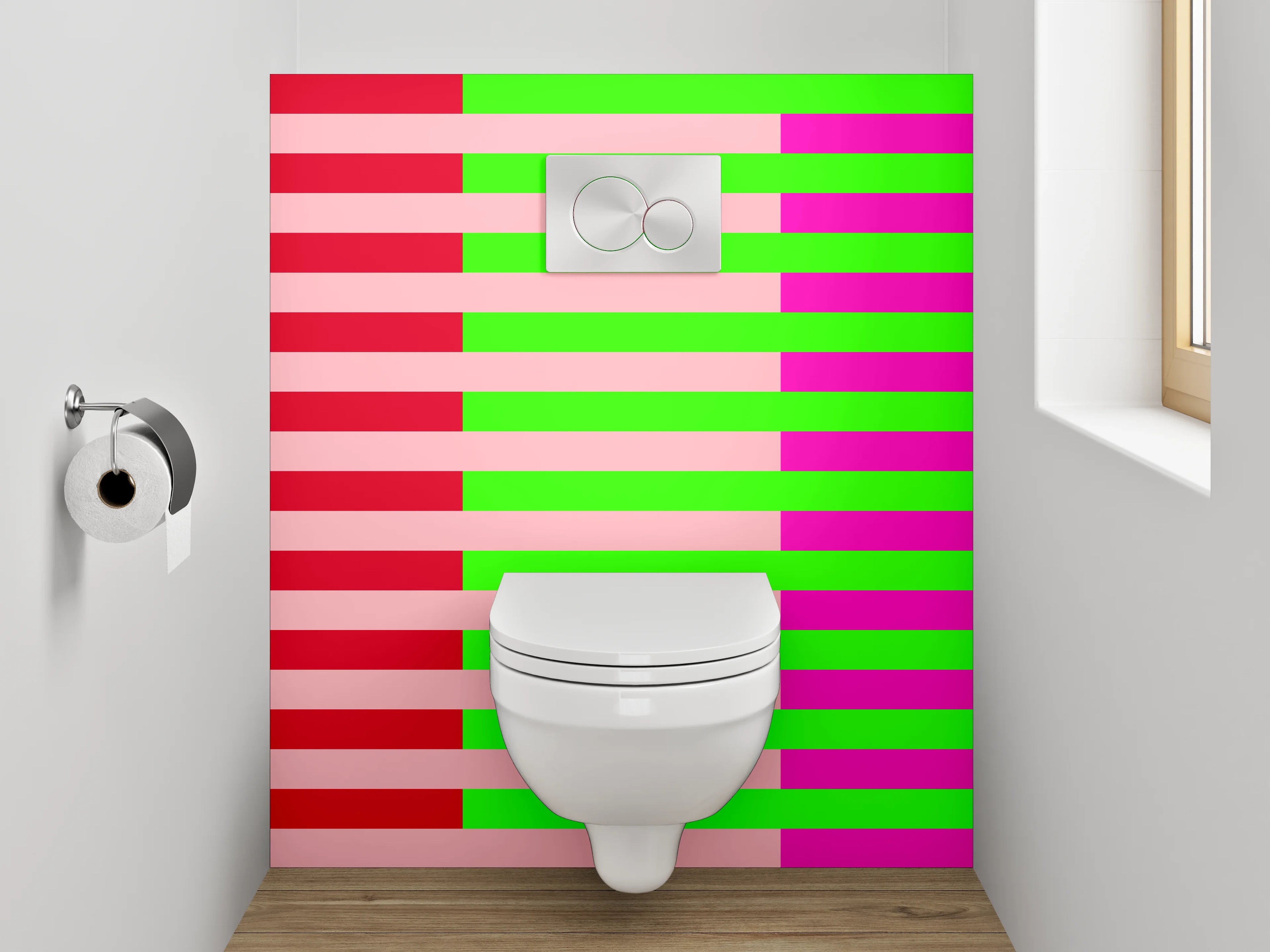 WC-Rückwand - Streifenmuster Pink Grün Rot