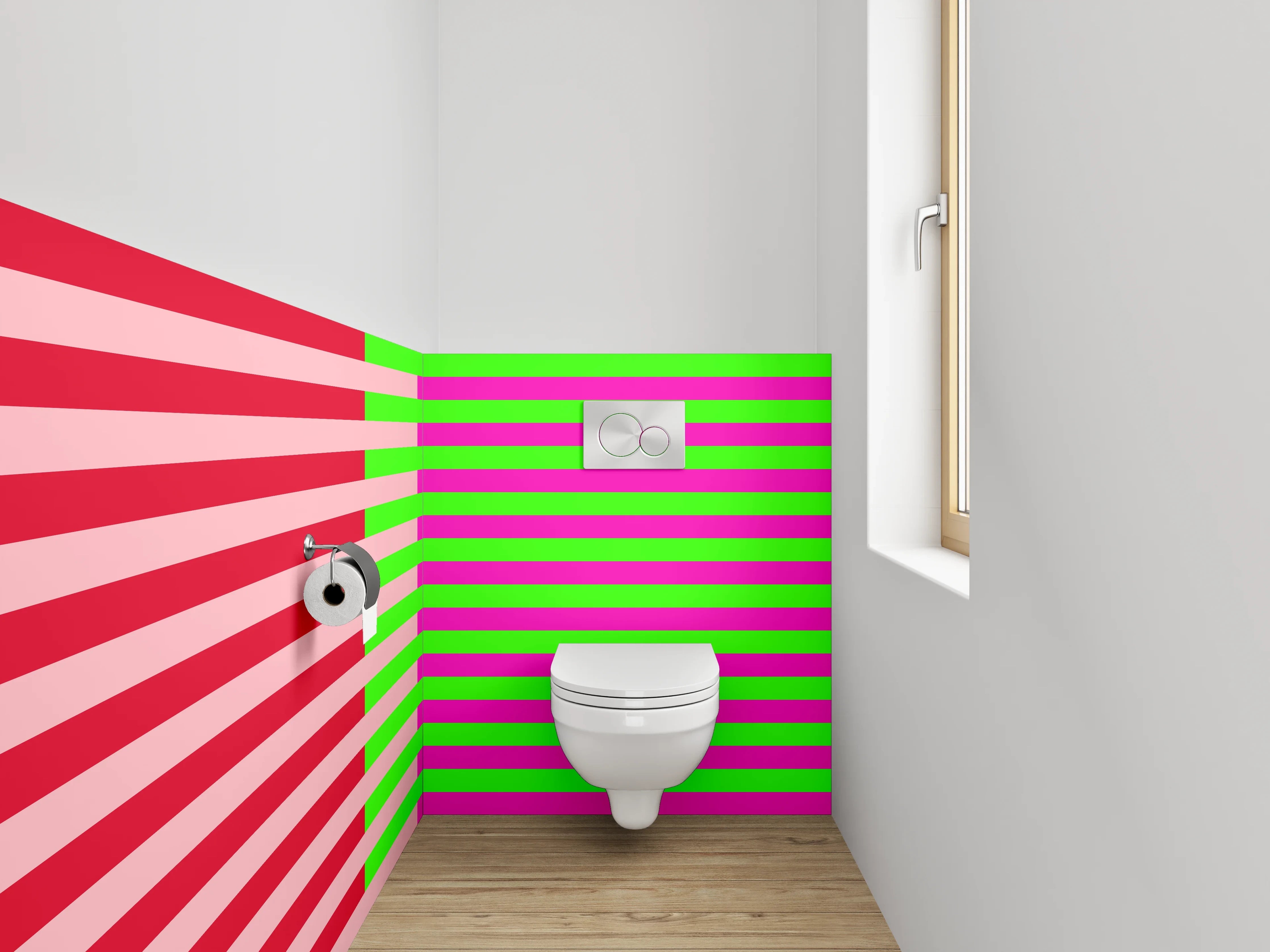 WC-Rückwand - Streifenmuster Pink Grün Rot
