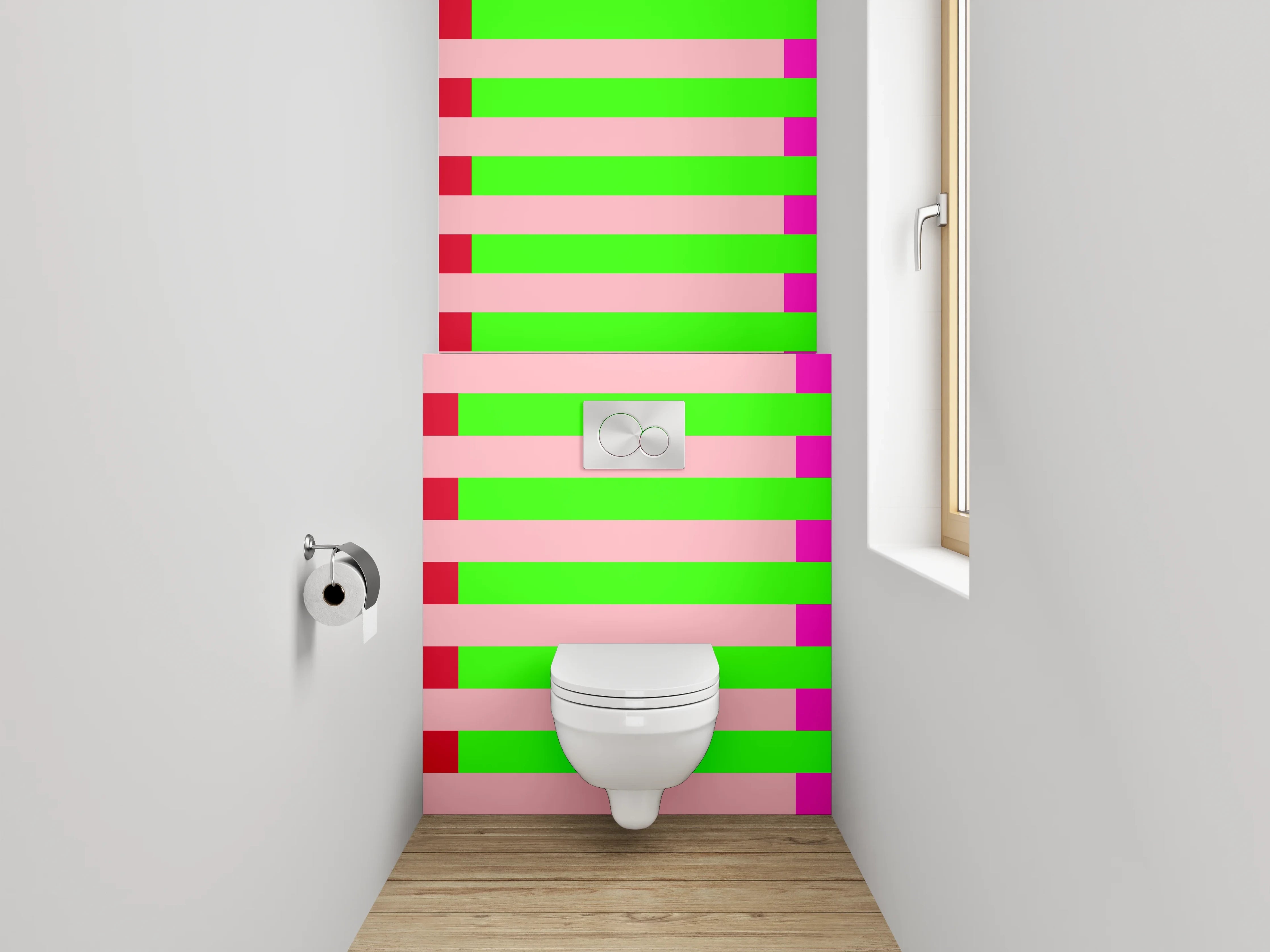 WC-Rückwand - Streifenmuster Pink Grün Rot