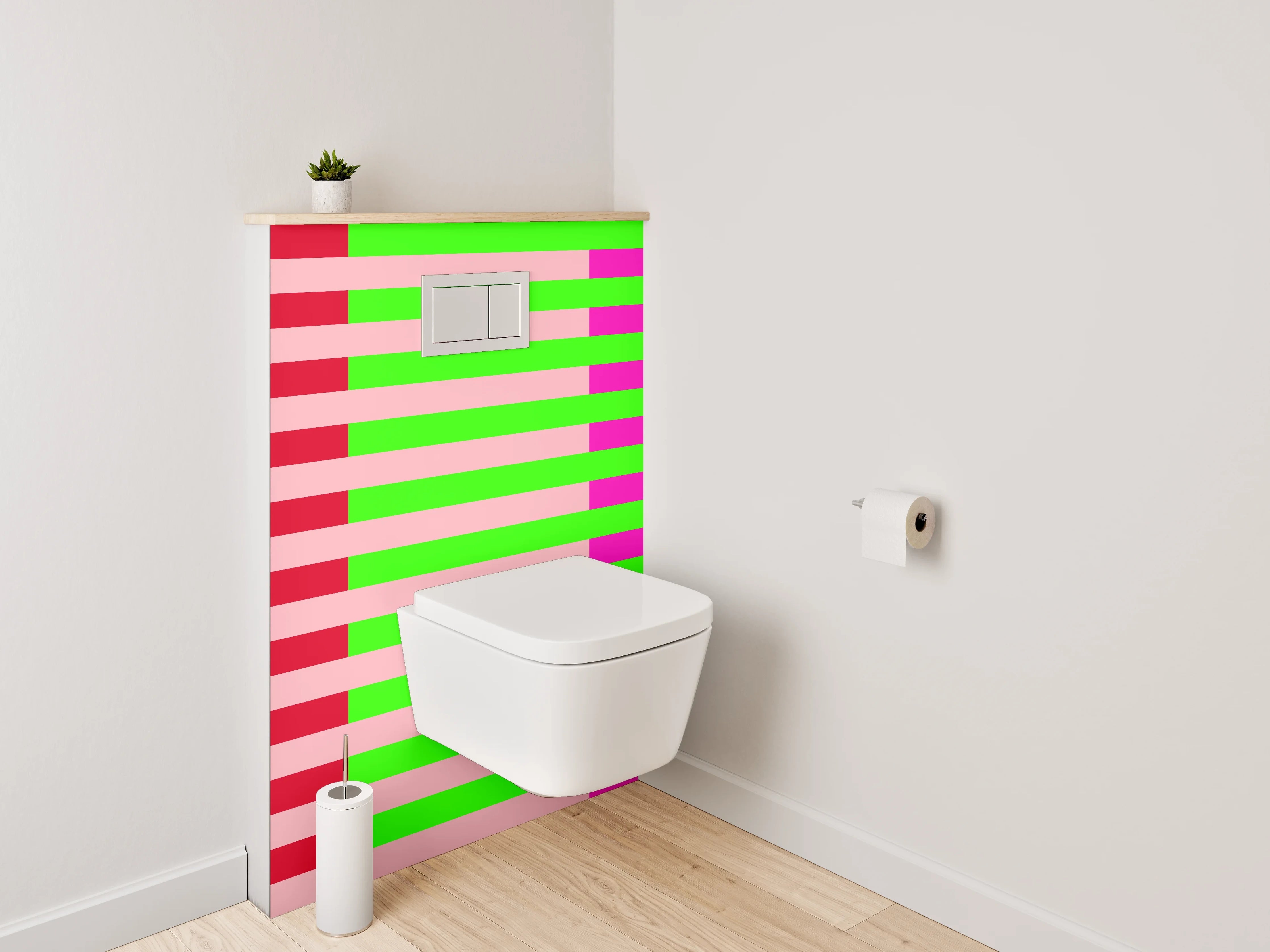 WC-Rückwand - Streifenmuster Pink Grün Rot