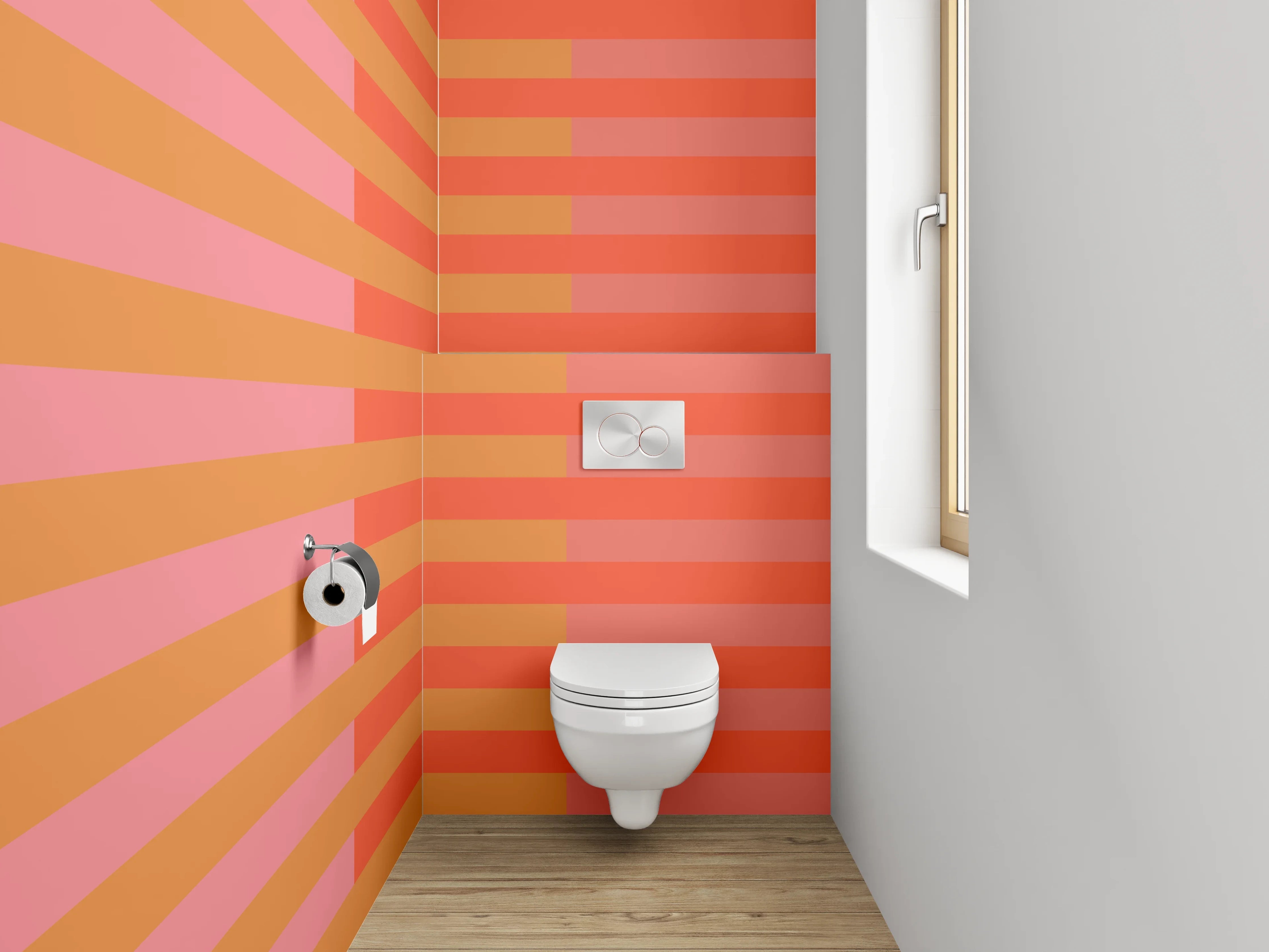 WC-Rückwand - Streifenmuster Rosa Orange Modern