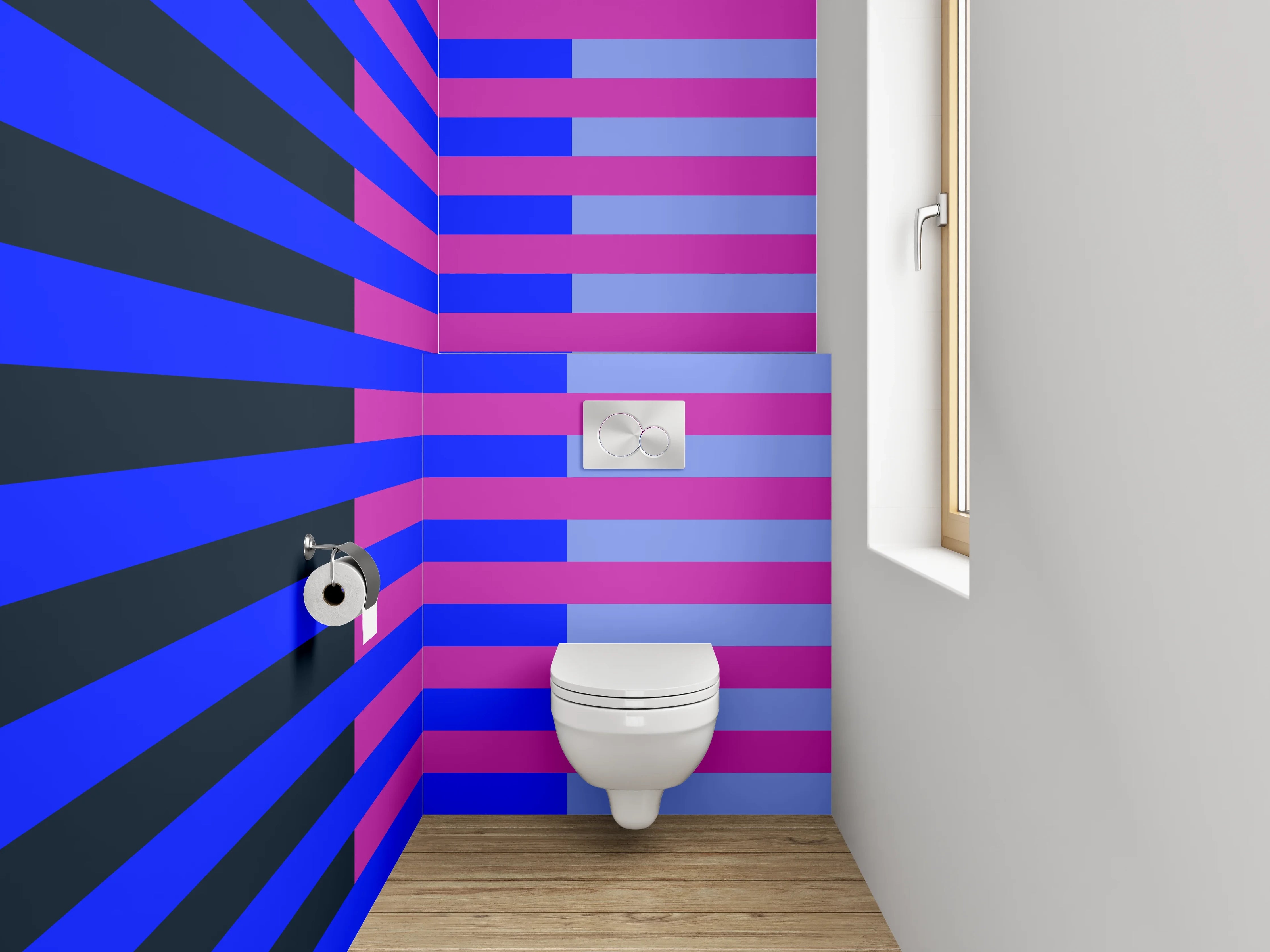 WC-Rückwand - Streifenmuster blau pink modern